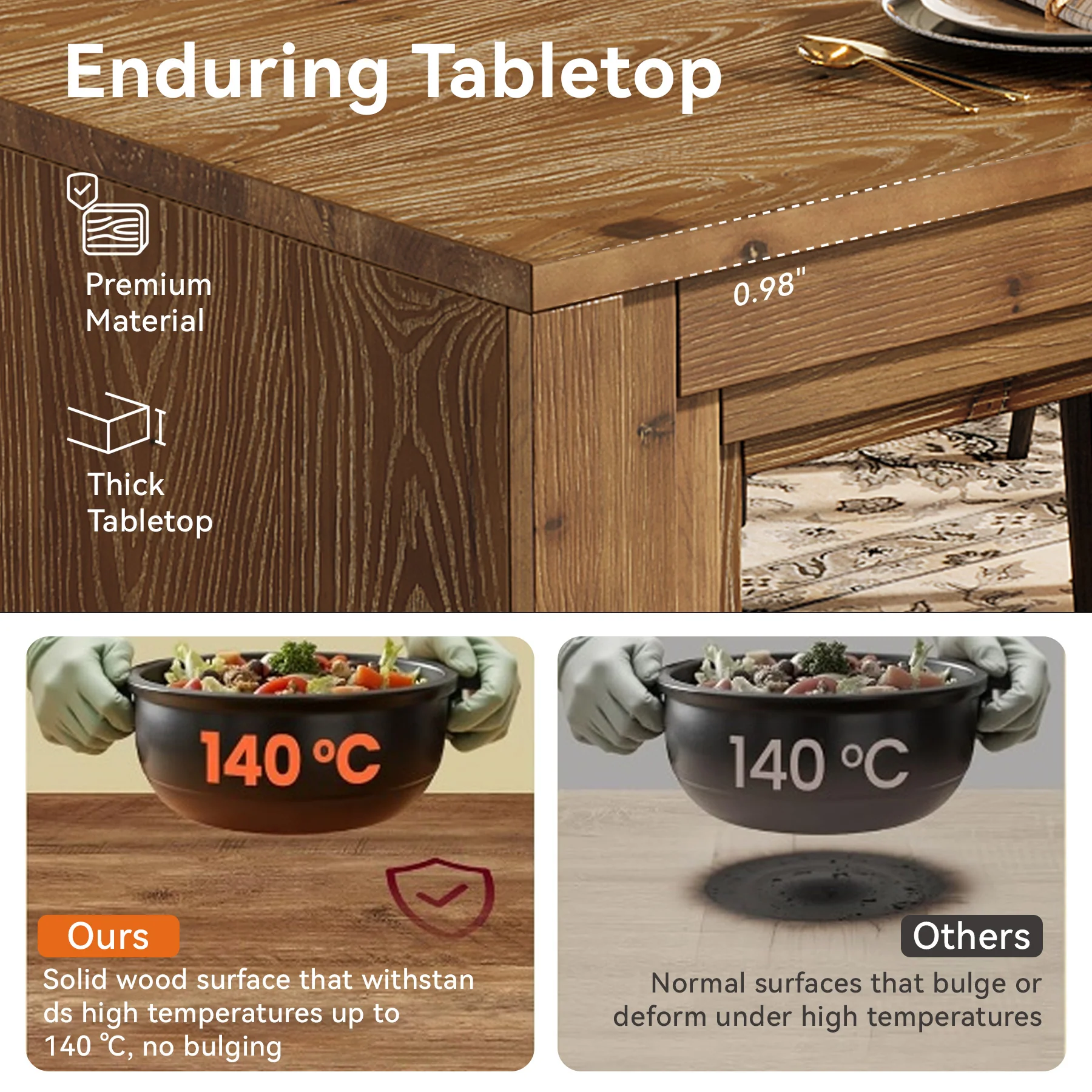 Solid Wood Dining Table for 6-10, 78.7" Rectangular Kitchen Table for Dining Room - Image 8
