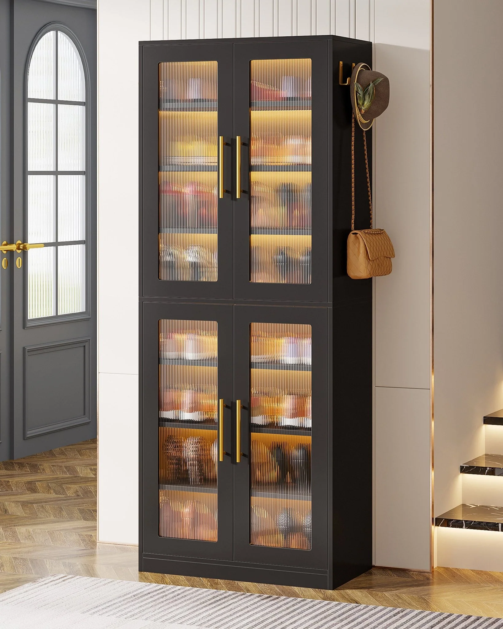 66.9" Tall Shoe Storage Cabinet, 8-Tier Entryway Shoe Organizer Rack with Acrylic Doors and LED Lights - Image 15