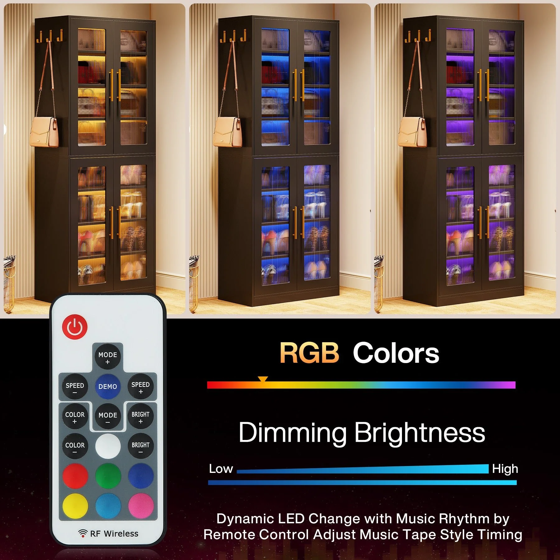 66.9" Tall Shoe Storage Cabinet, 8-Tier Entryway Shoe Organizer Rack with Acrylic Doors and LED Lights - Image 16
