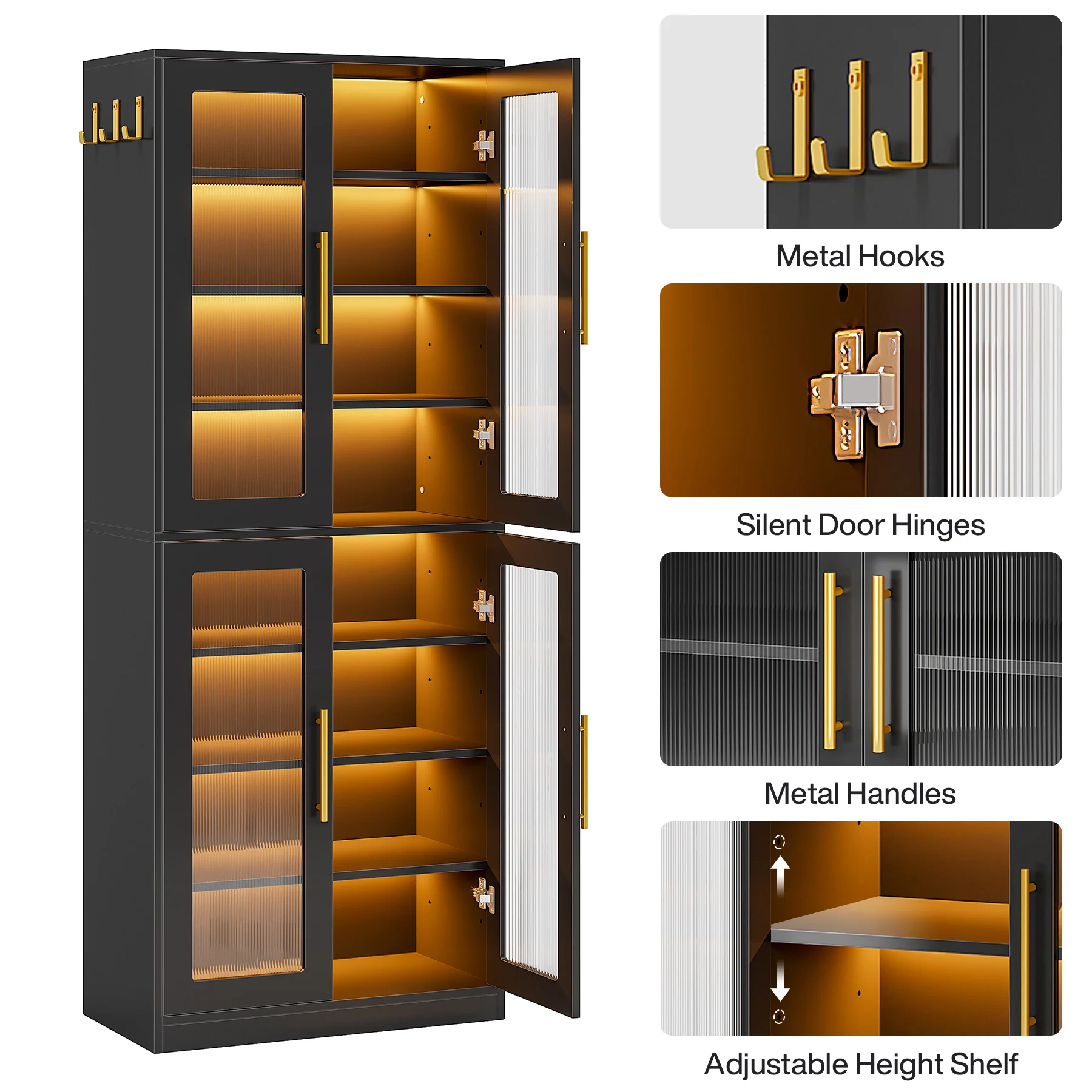 66.9" Tall Shoe Storage Cabinet, 8-Tier Entryway Shoe Organizer Rack with Acrylic Doors and LED Lights - Image 17