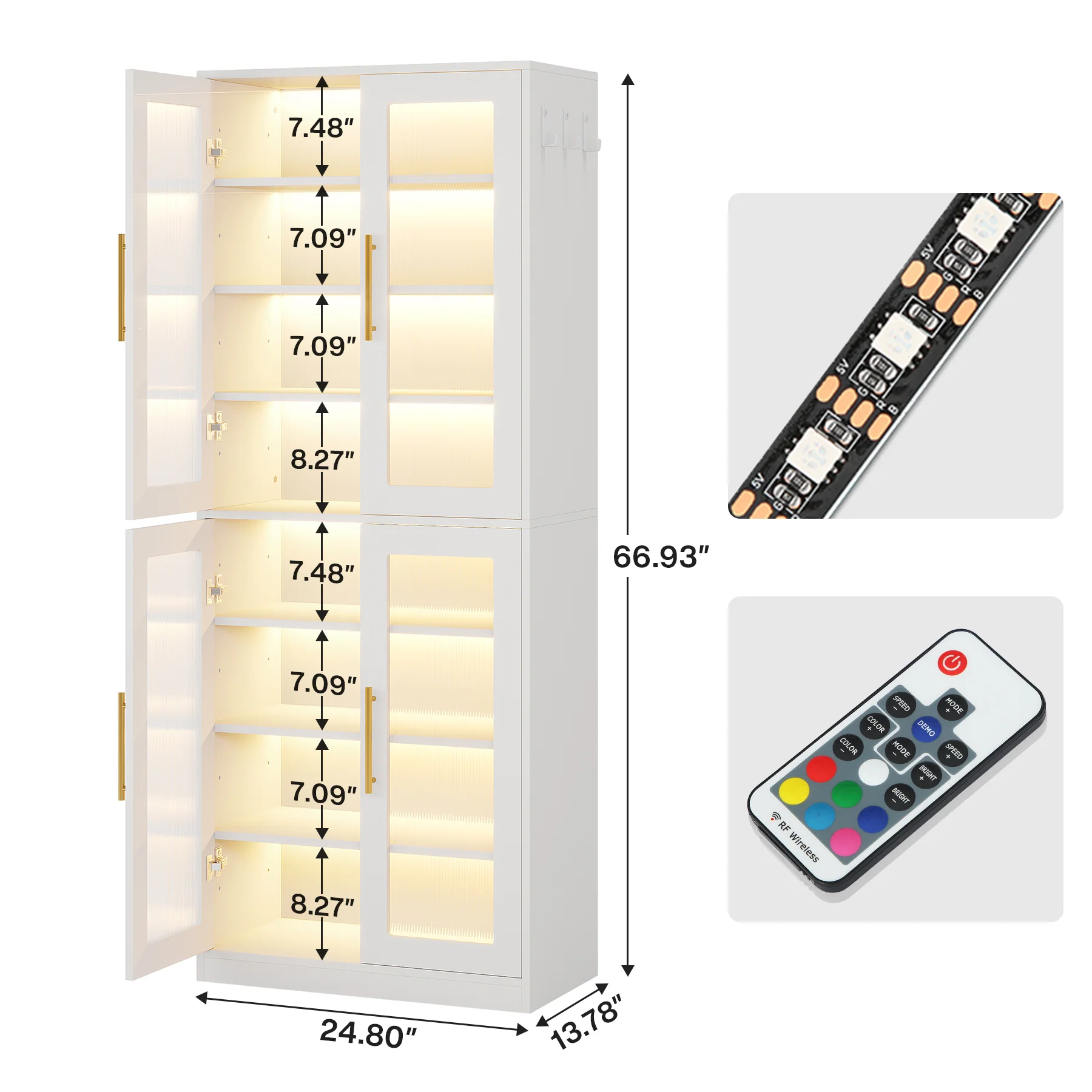 66.9" Tall Shoe Storage Cabinet, 8-Tier Entryway Shoe Organizer Rack with Acrylic Doors and LED Lights - Image 2