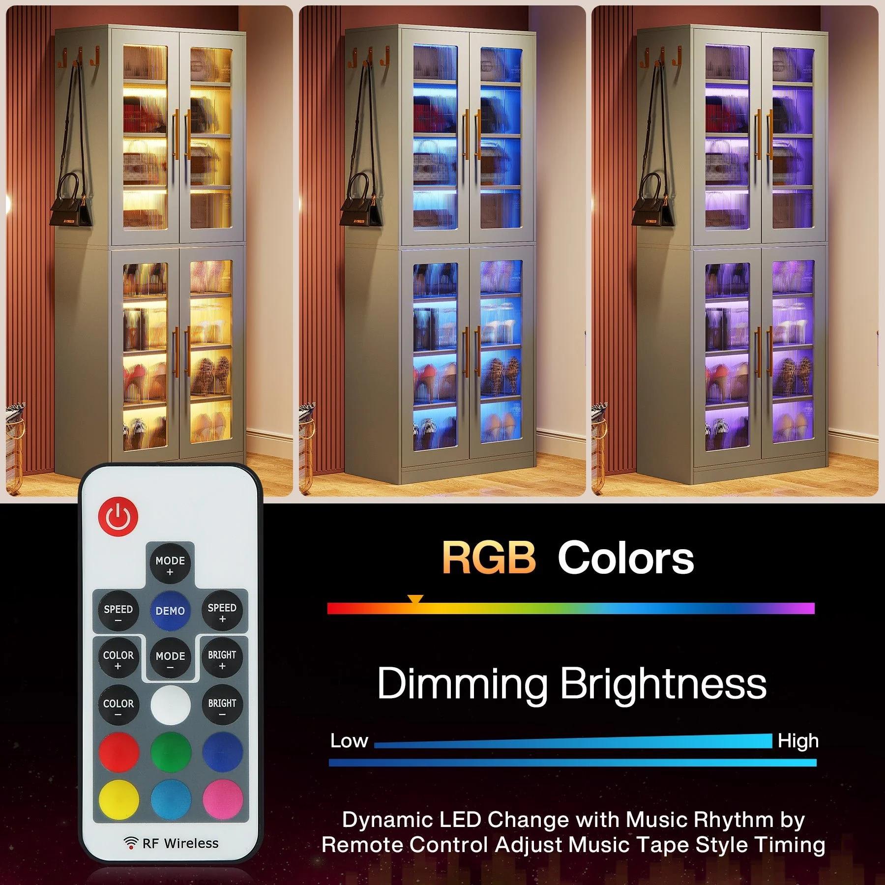 66.9" Tall Shoe Storage Cabinet, 8-Tier Entryway Shoe Organizer Rack with Acrylic Doors and LED Lights - Image 26