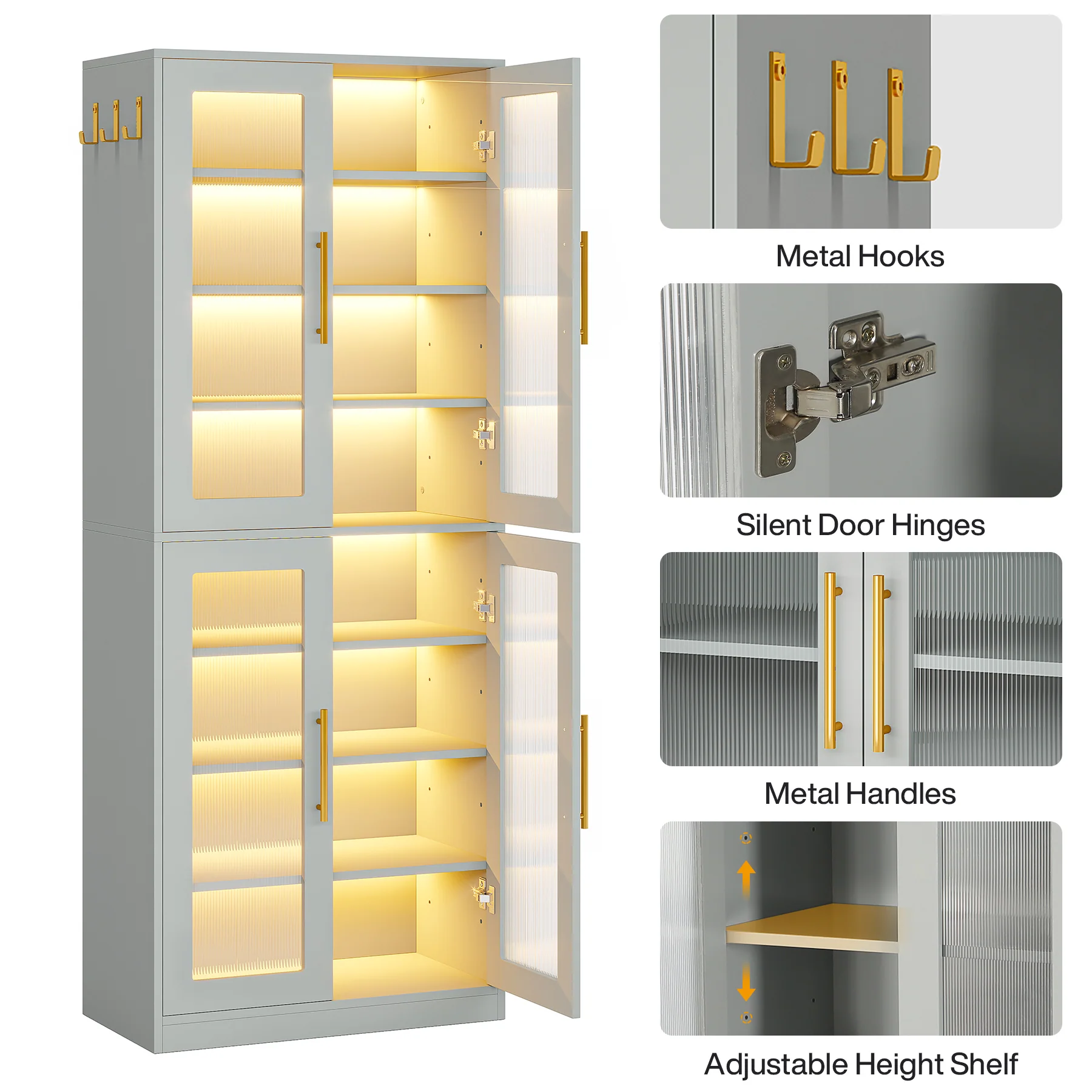 66.9" Tall Shoe Storage Cabinet, 8-Tier Entryway Shoe Organizer Rack with Acrylic Doors and LED Lights - Image 27