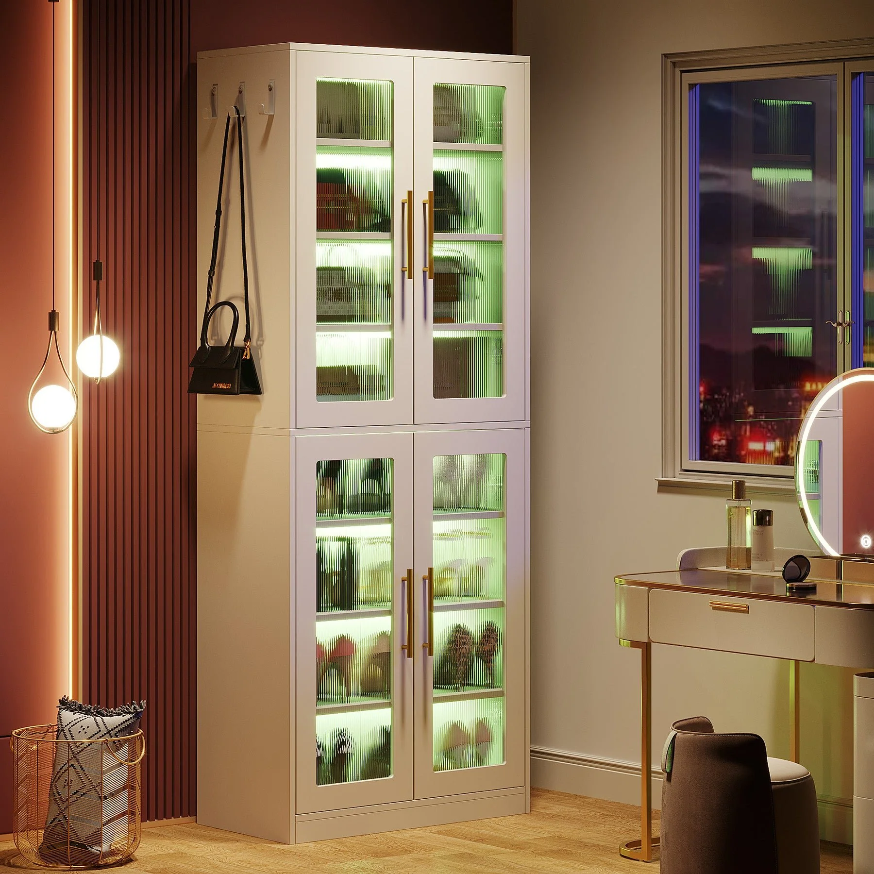 66.9" Tall Shoe Storage Cabinet, 8-Tier Entryway Shoe Organizer Rack with Acrylic Doors and LED Lights - Image 3