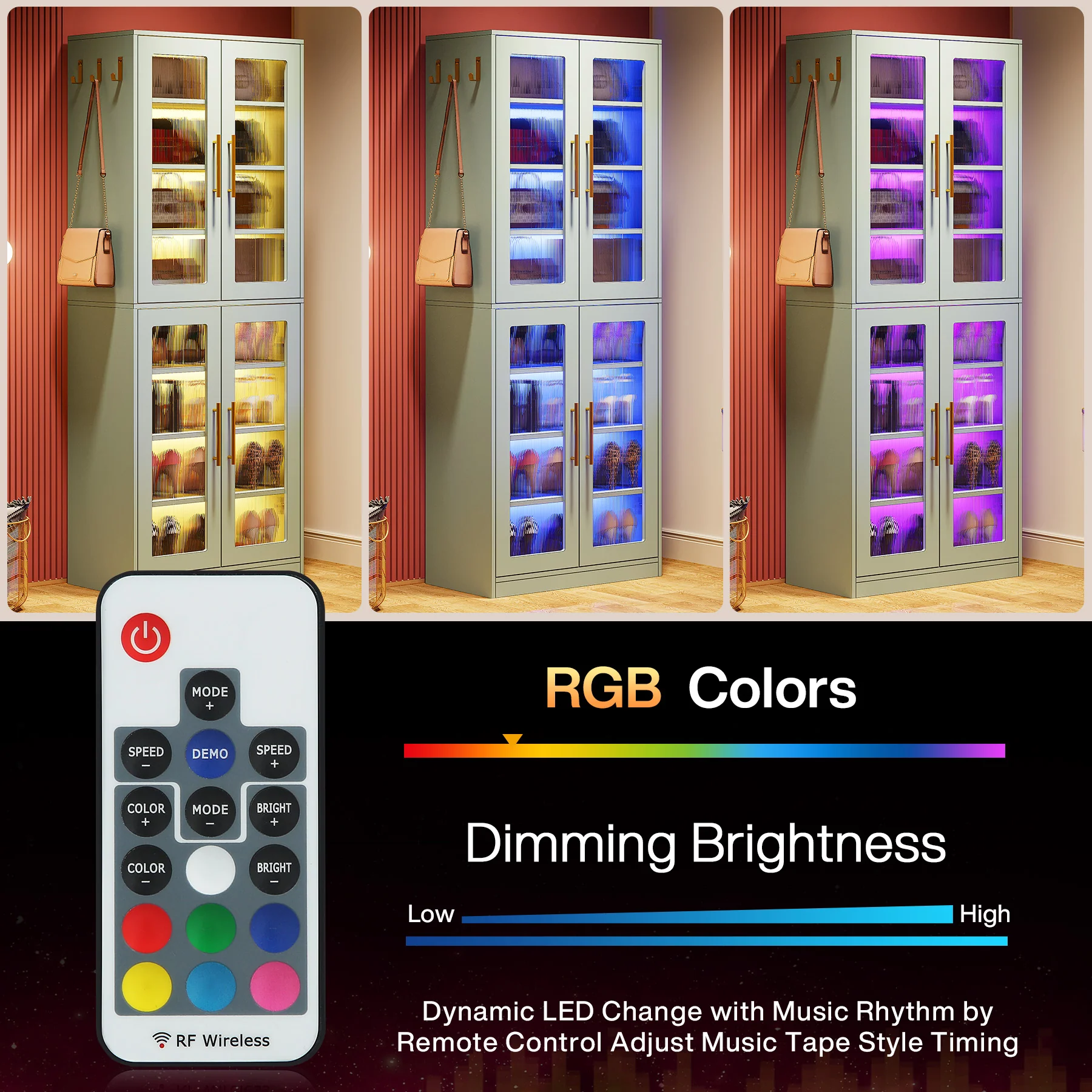 66.9" Tall Shoe Storage Cabinet, 8-Tier Entryway Shoe Organizer Rack with Acrylic Doors and LED Lights - Image 35