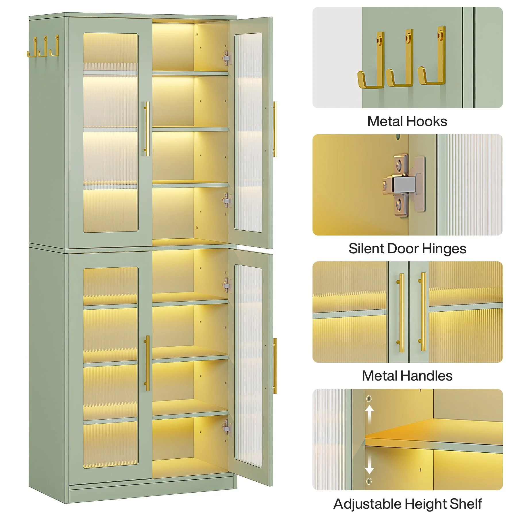 66.9" Tall Shoe Storage Cabinet, 8-Tier Entryway Shoe Organizer Rack with Acrylic Doors and LED Lights - Image 36