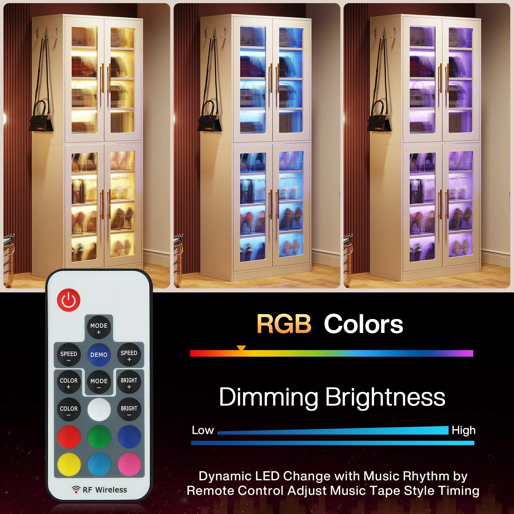 66.9" Tall Shoe Storage Cabinet, 8-Tier Entryway Shoe Organizer Rack with Acrylic Doors and LED Lights - Image 7