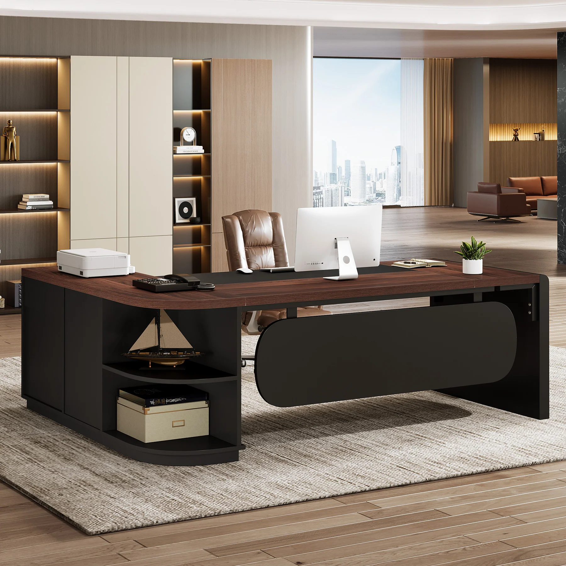 Large 80" L-Shaped Computer Desk with Storage Drawers, Executive Office Workstation
