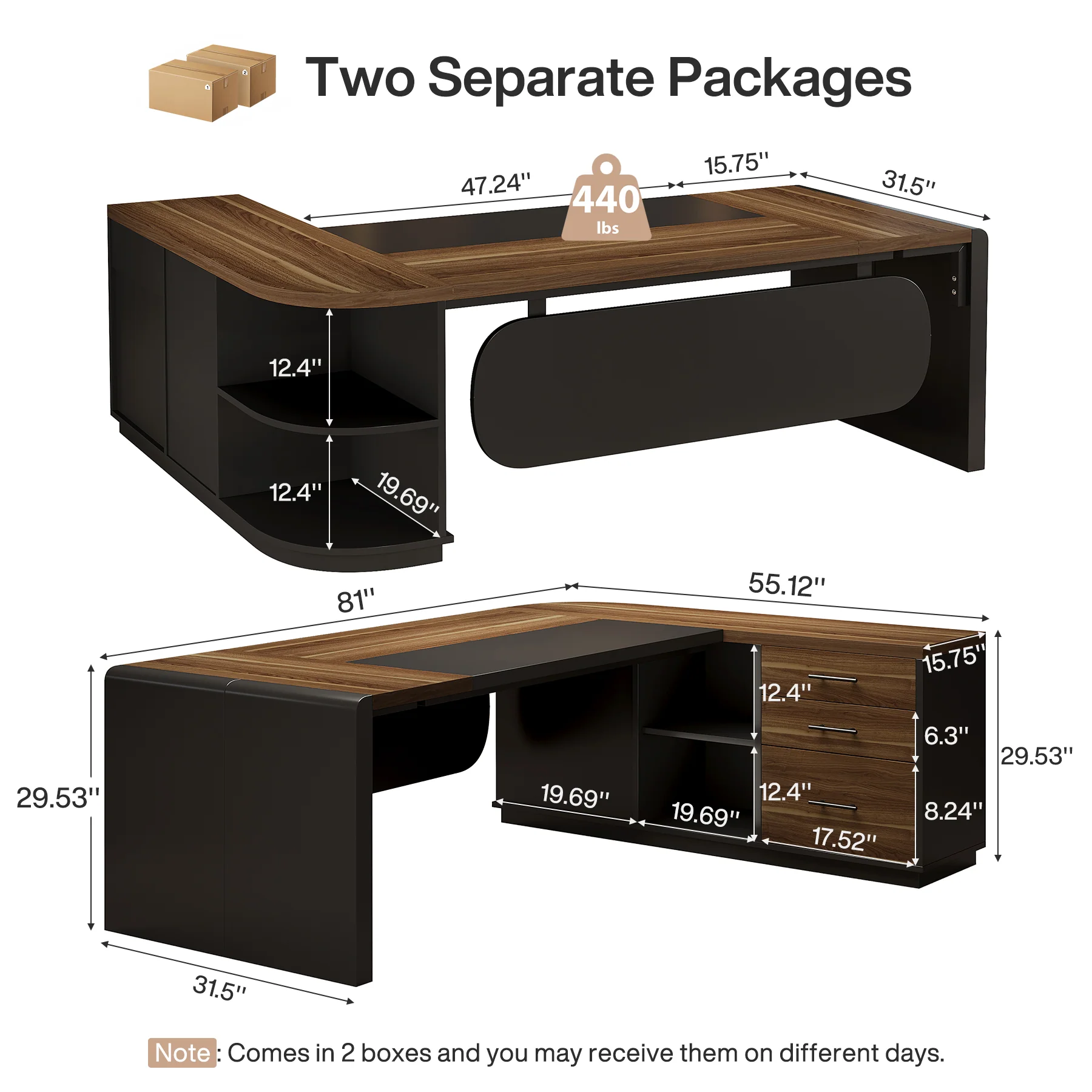 Large 80" L-Shaped Computer Desk with Storage Drawers, Executive Office Workstation - Image 10