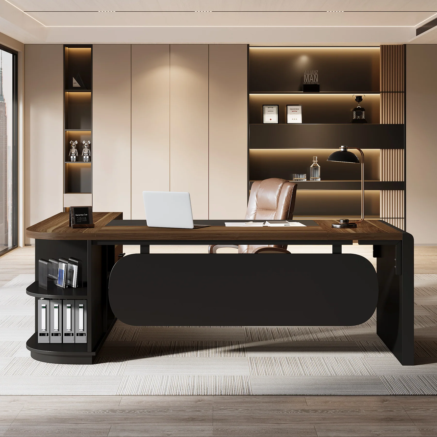 Large 80" L-Shaped Computer Desk with Storage Drawers, Executive Office Workstation - Image 11
