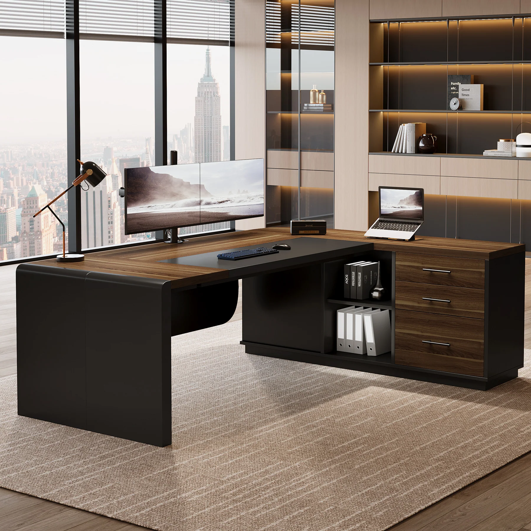 Large 80" L-Shaped Computer Desk with Storage Drawers, Executive Office Workstation - Image 12