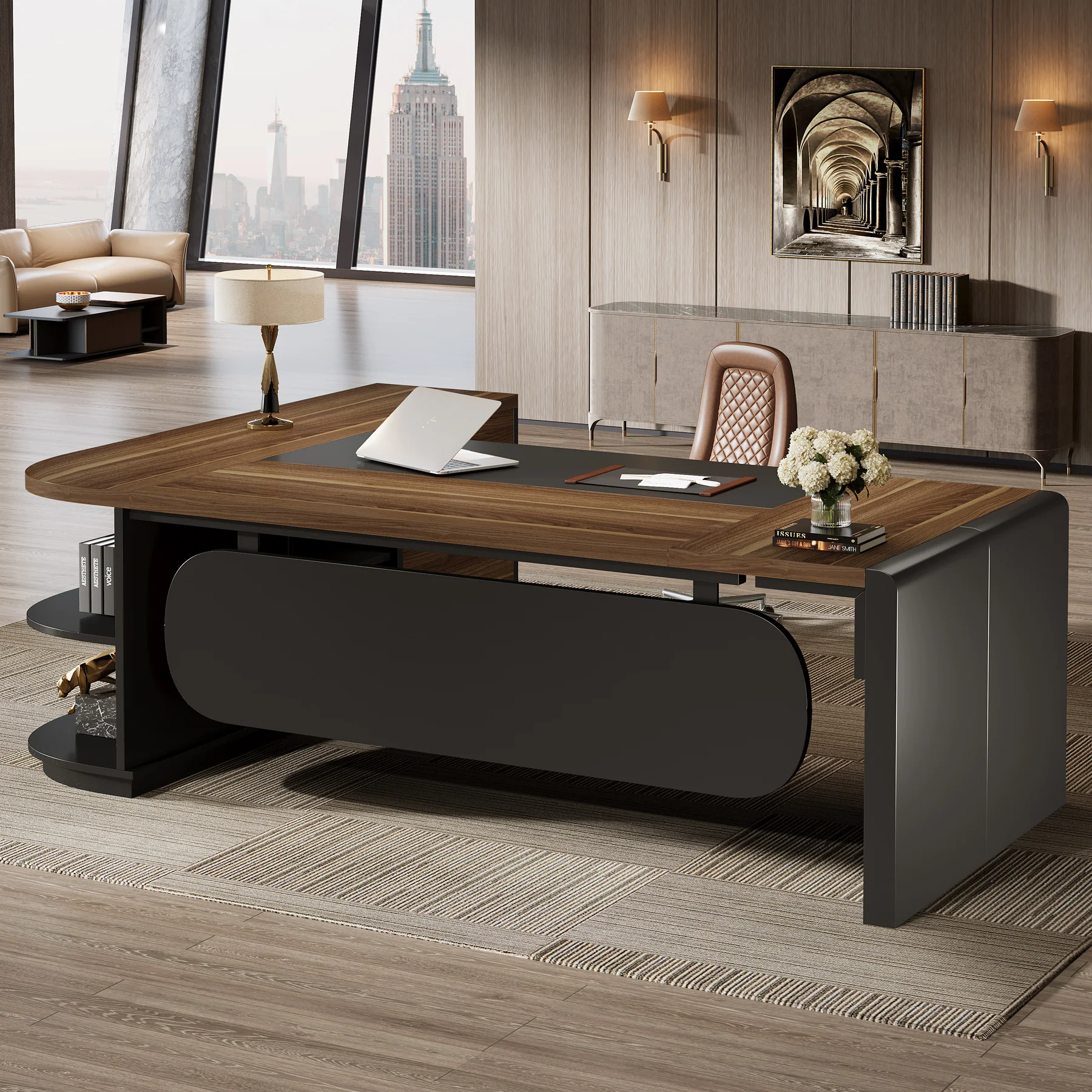 Large 80" L-Shaped Computer Desk with Storage Drawers, Executive Office Workstation - Image 13