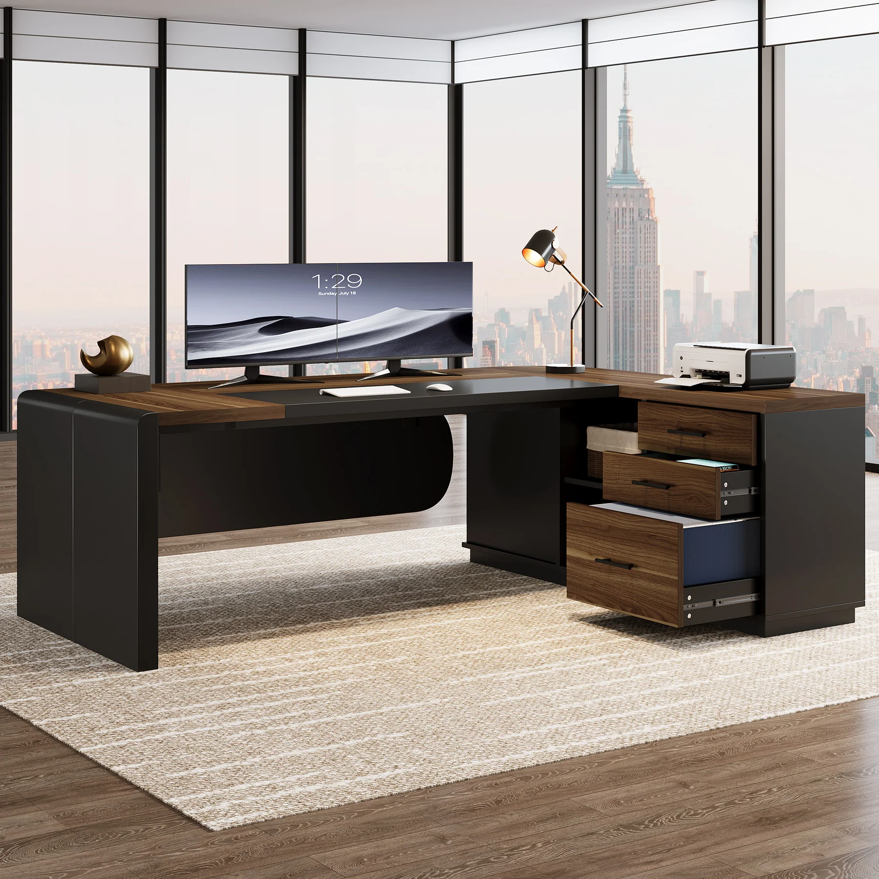 Large 80" L-Shaped Computer Desk with Storage Drawers, Executive Office Workstation - Image 14