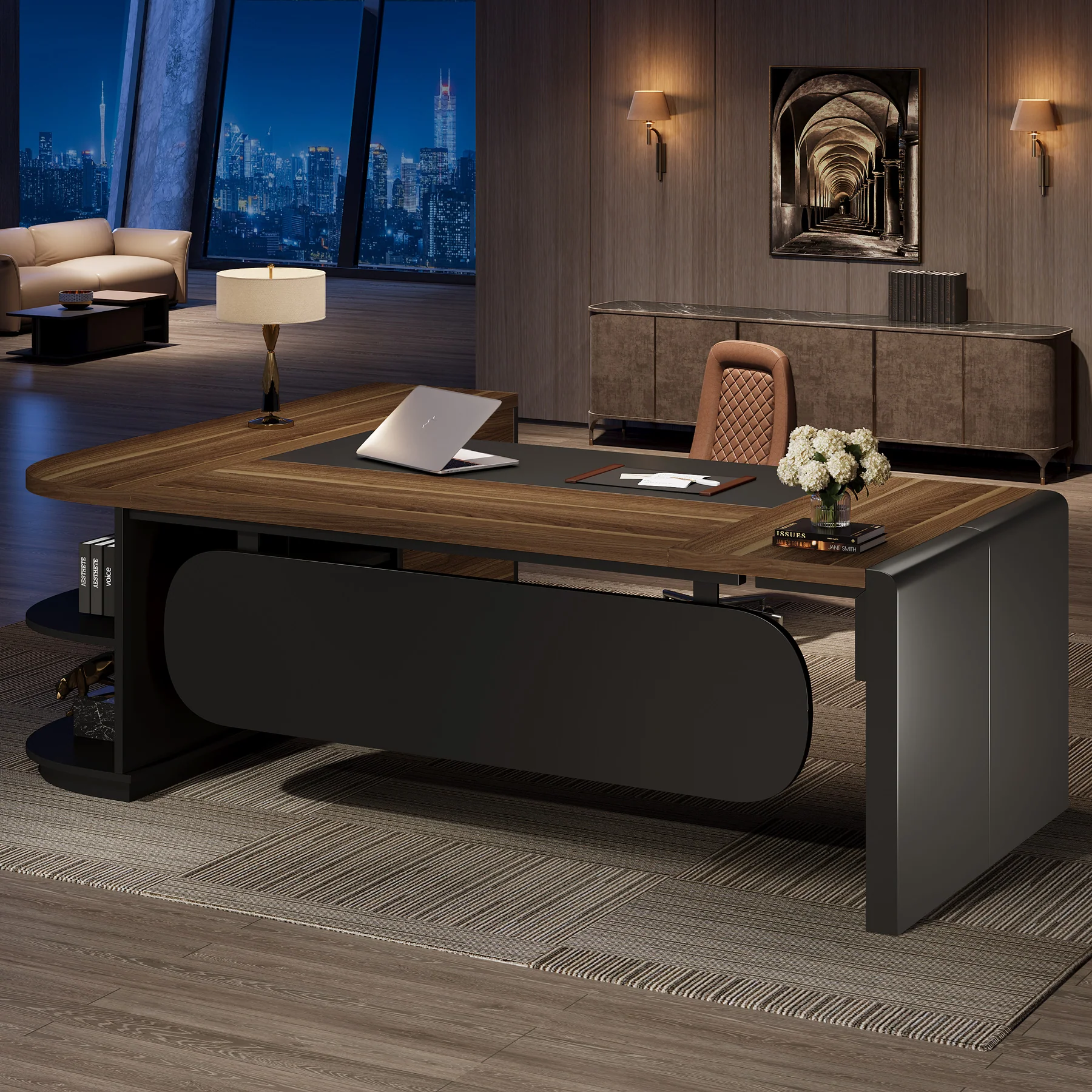 Large 80" L-Shaped Computer Desk with Storage Drawers, Executive Office Workstation - Image 15