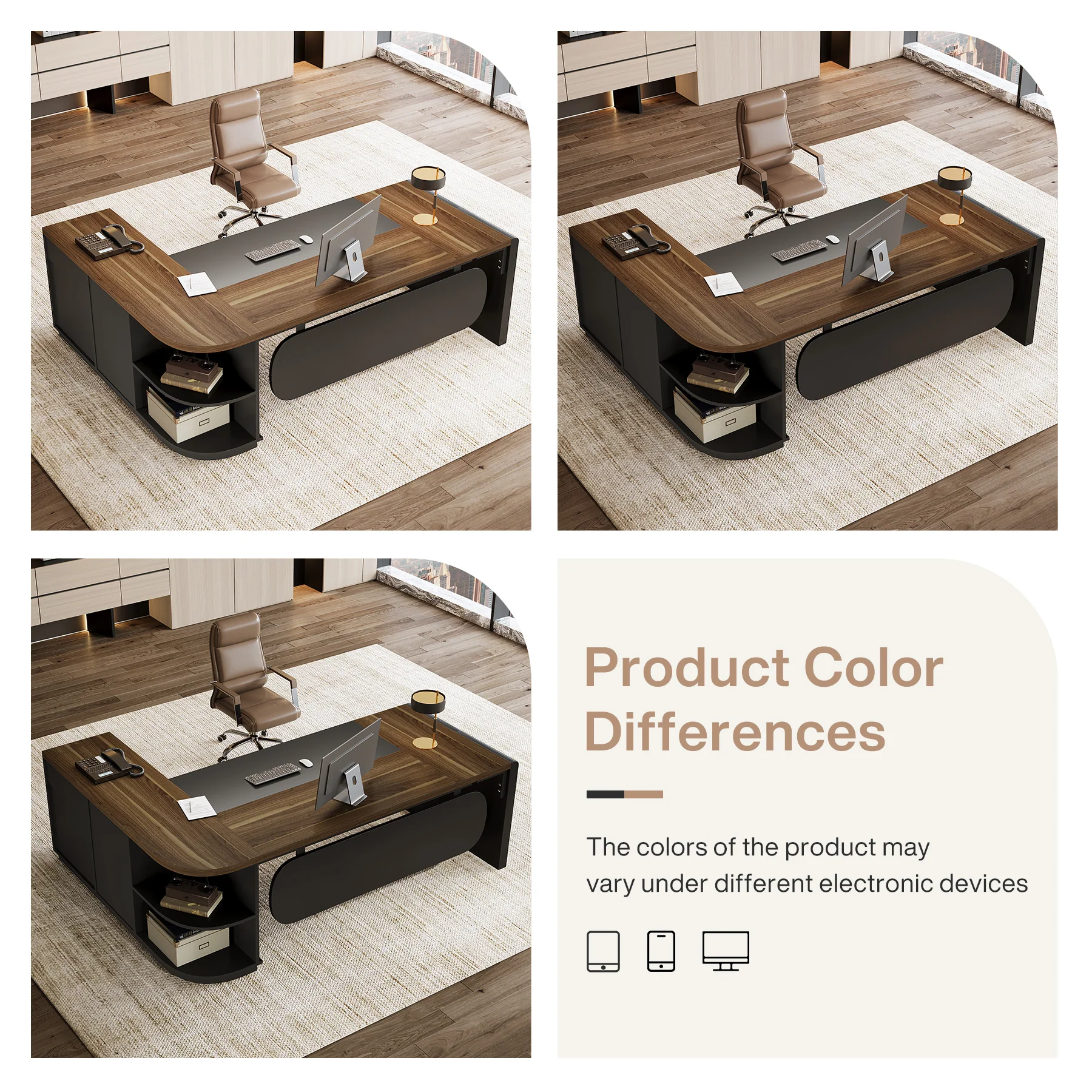Large 80" L-Shaped Computer Desk with Storage Drawers, Executive Office Workstation - Image 16