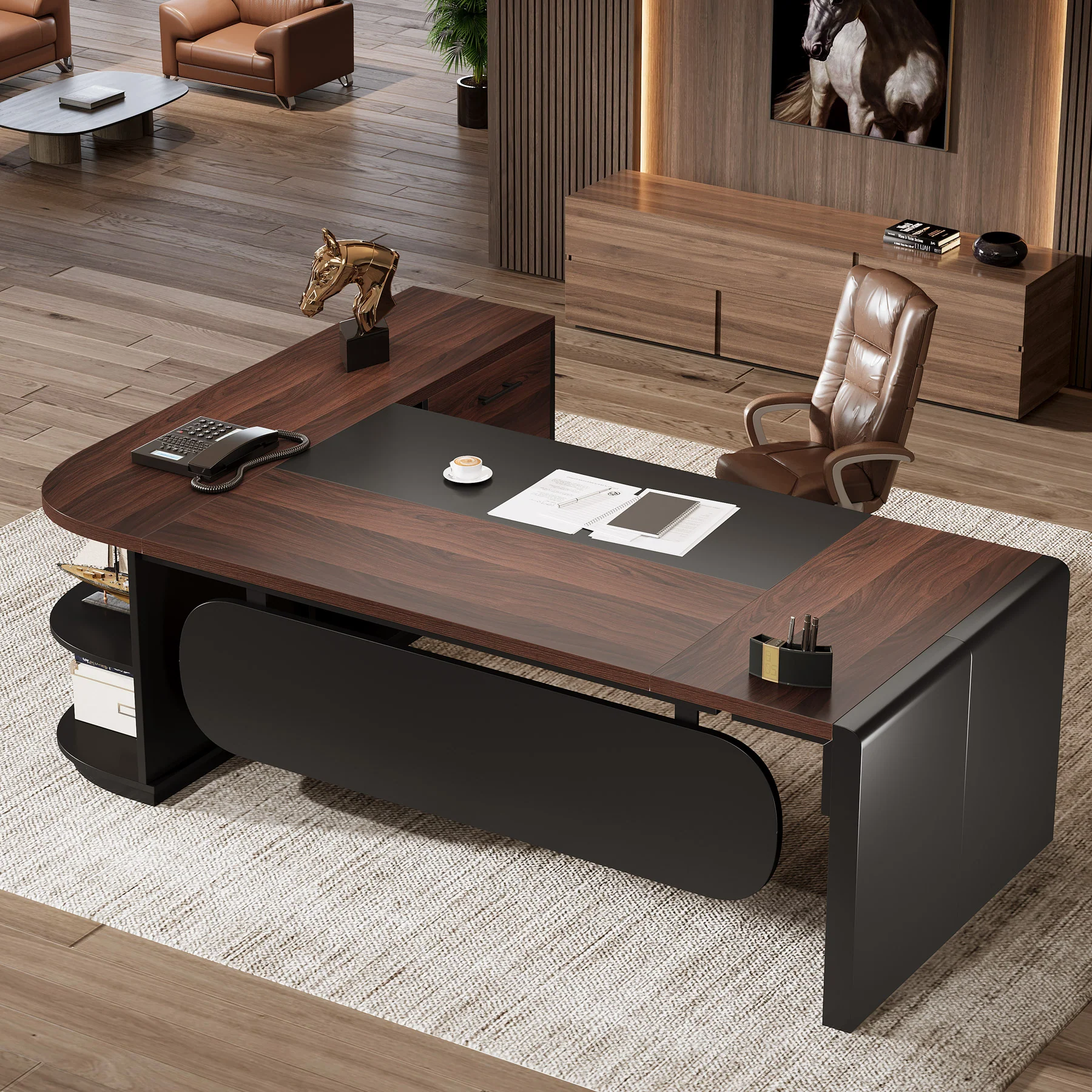 Large 80" L-Shaped Computer Desk with Storage Drawers, Executive Office Workstation - Image 6