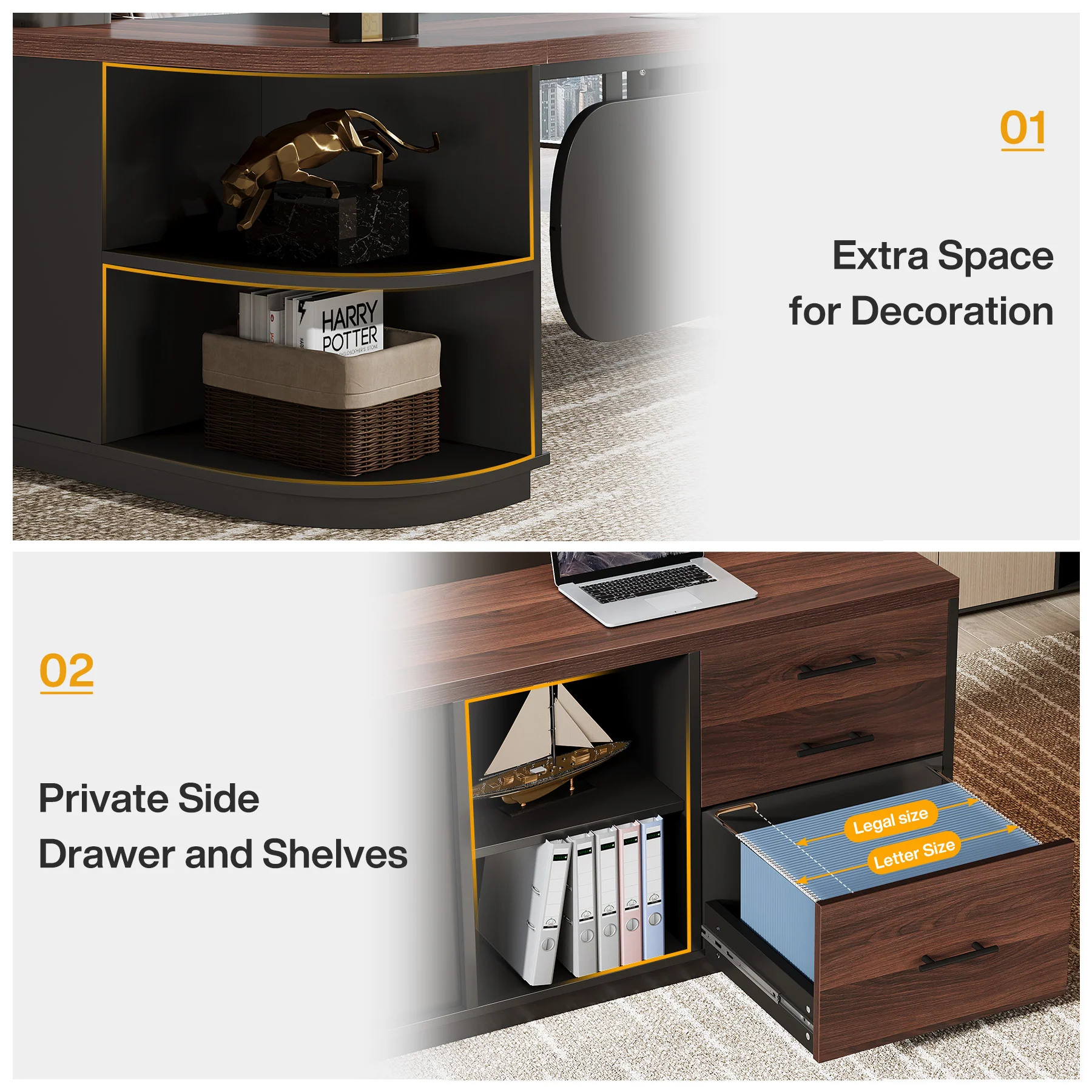 Large 80" L-Shaped Computer Desk with Storage Drawers, Executive Office Workstation - Image 8