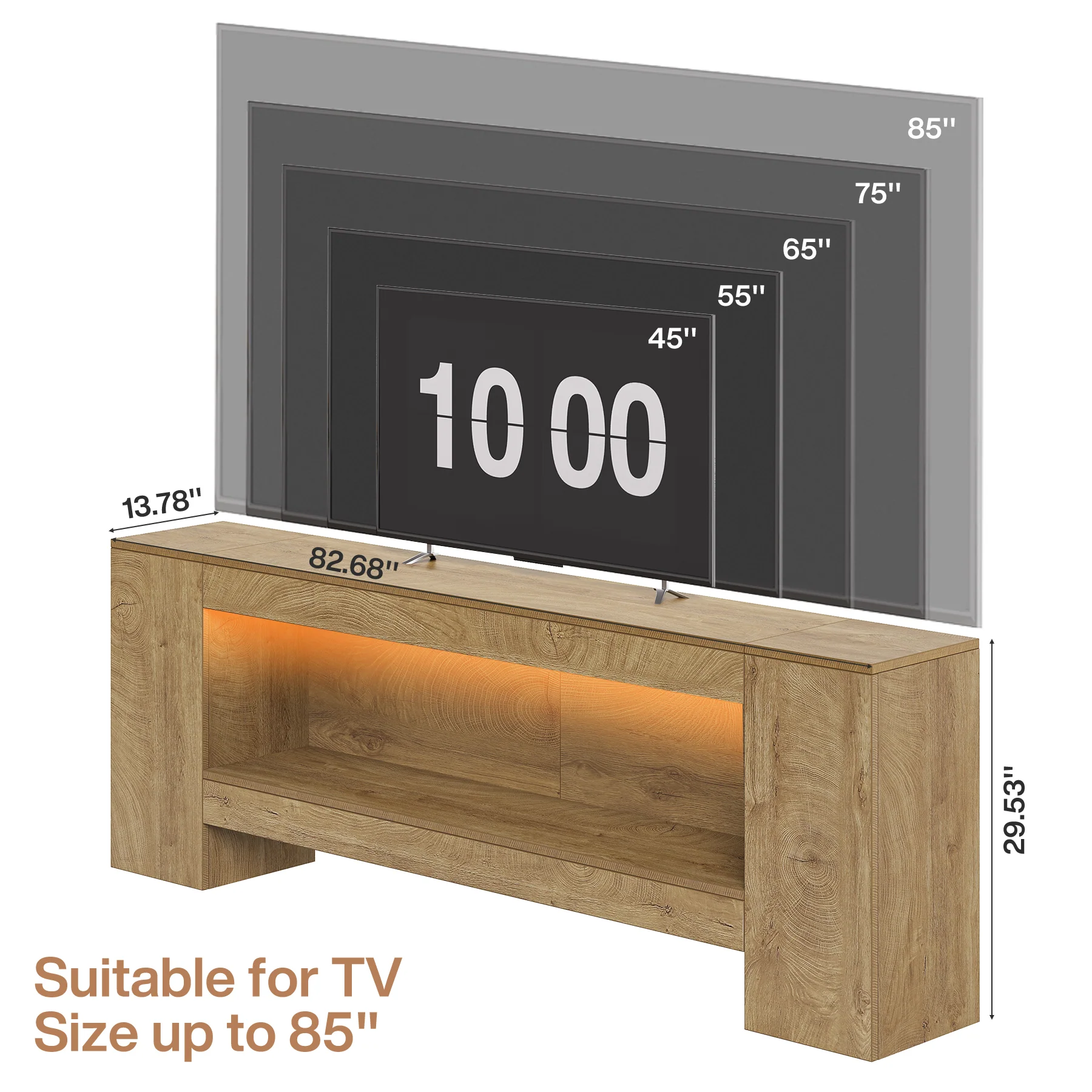 82.6" TV Stand, Farmhouse Entertainment Center with LED Light for up to 85" TV - Image 3
