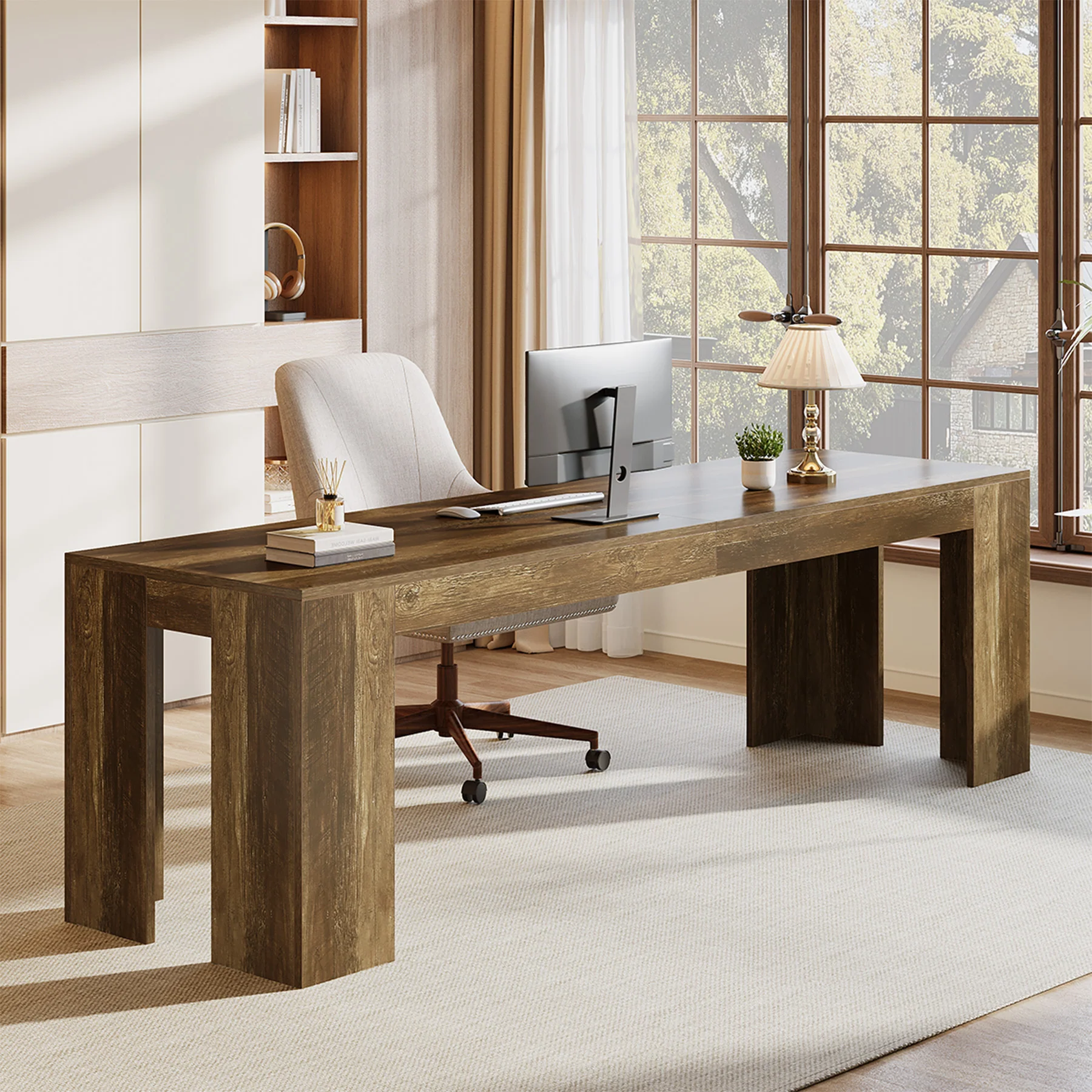 86.6" Two Person Computer Desk, Long Executive Desk with Large Workspace for Home Office