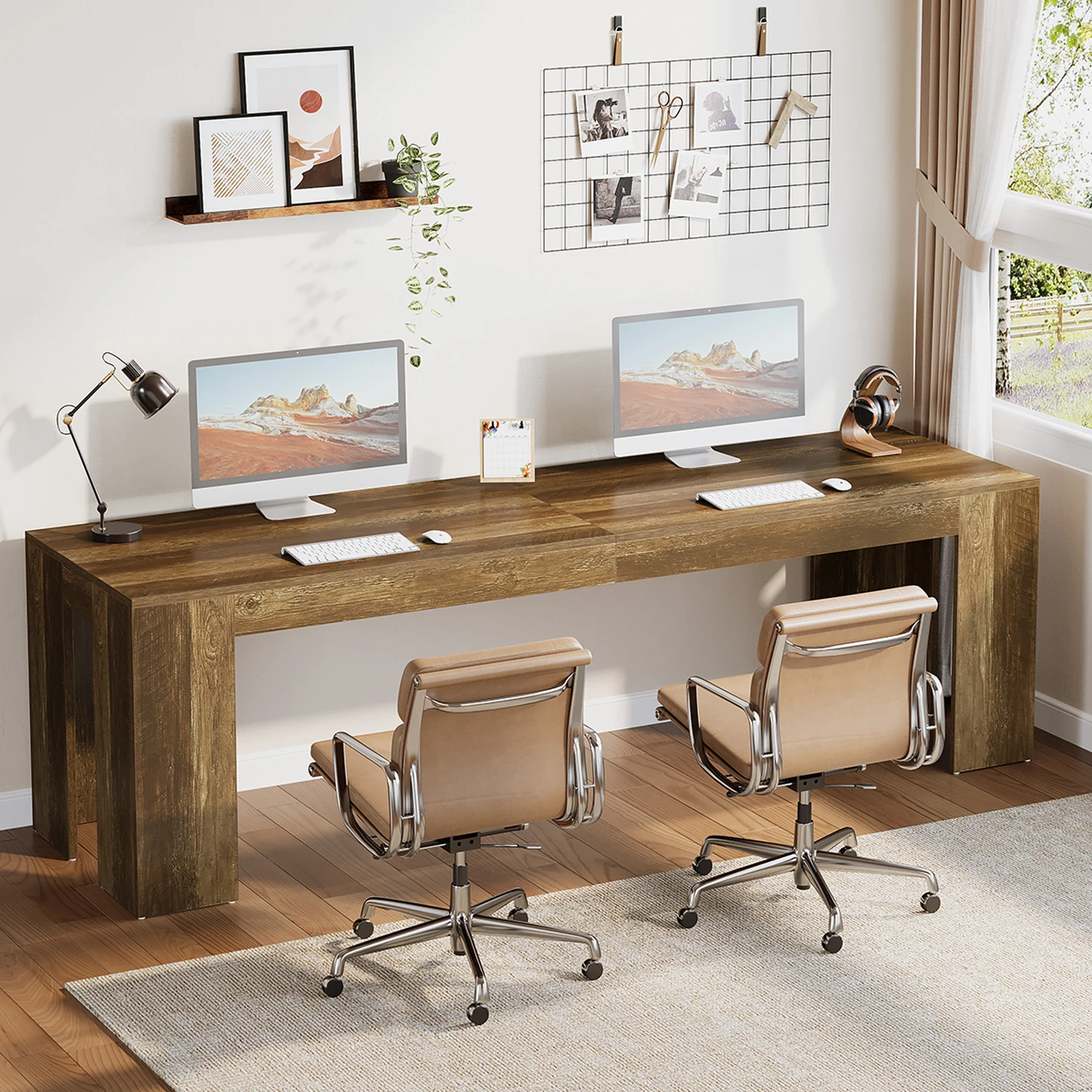 86.6" Two Person Computer Desk, Long Executive Desk with Large Workspace for Home Office - Image 3