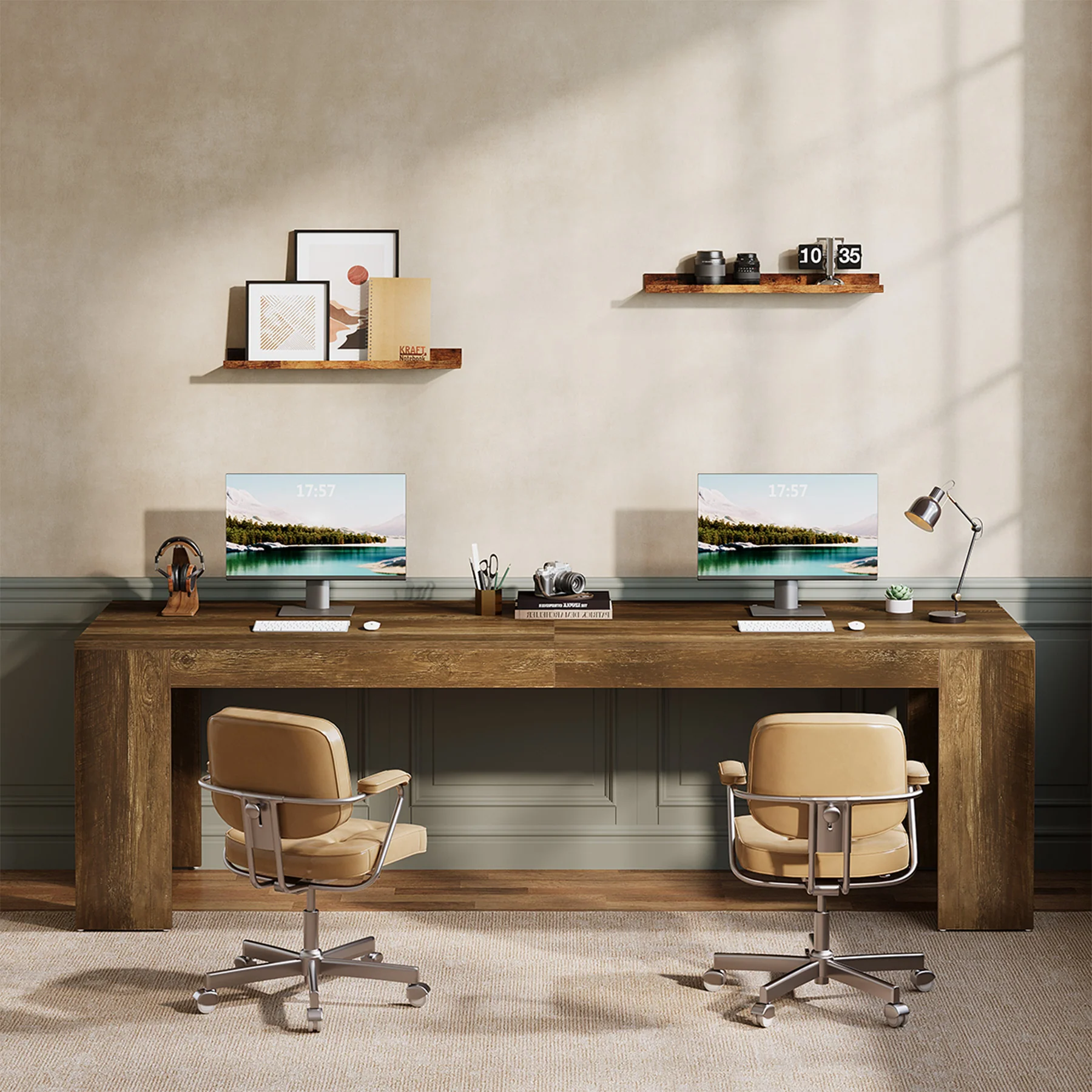 86.6" Two Person Computer Desk, Long Executive Desk with Large Workspace for Home Office - Image 5