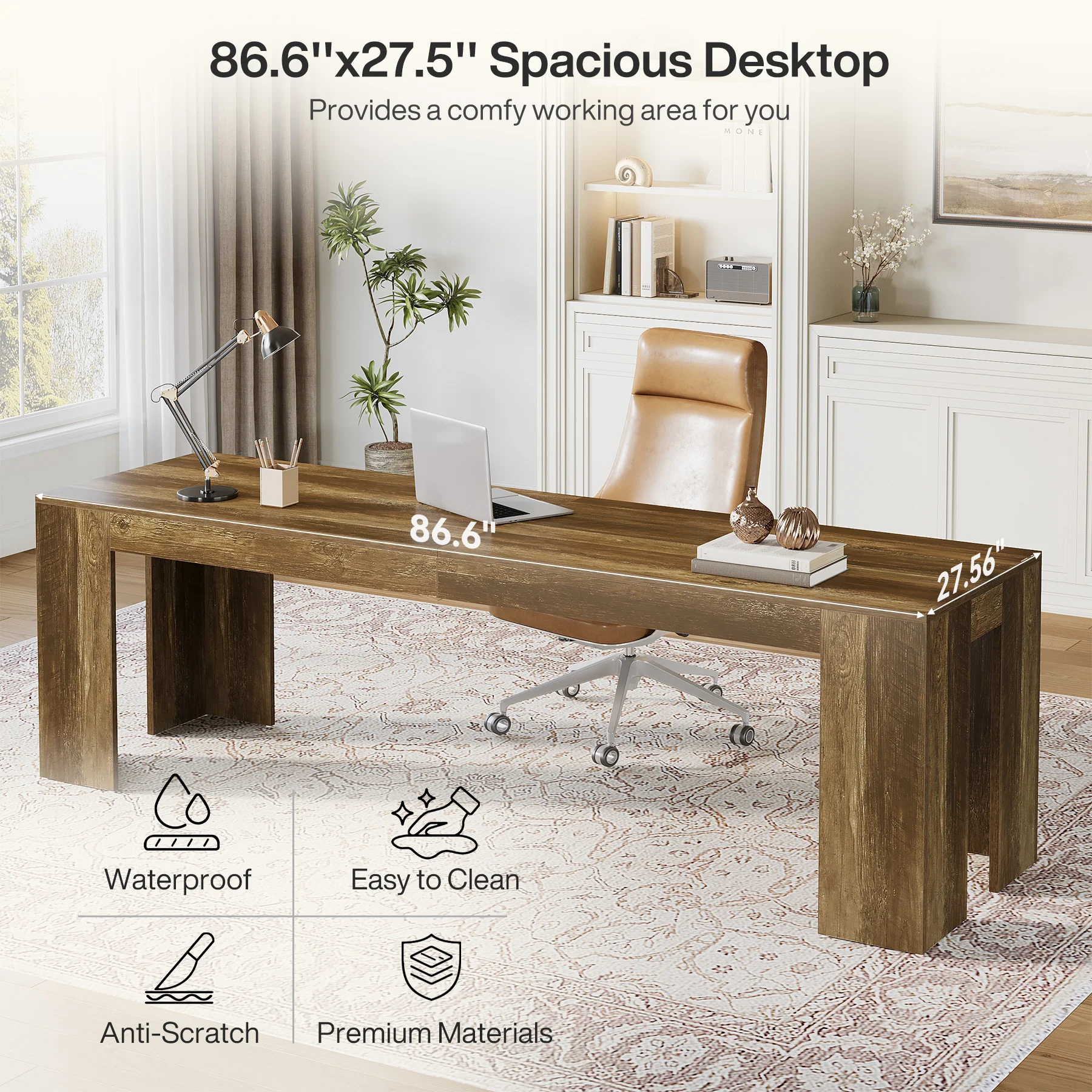 86.6" Two Person Computer Desk, Long Executive Desk with Large Workspace for Home Office - Image 7