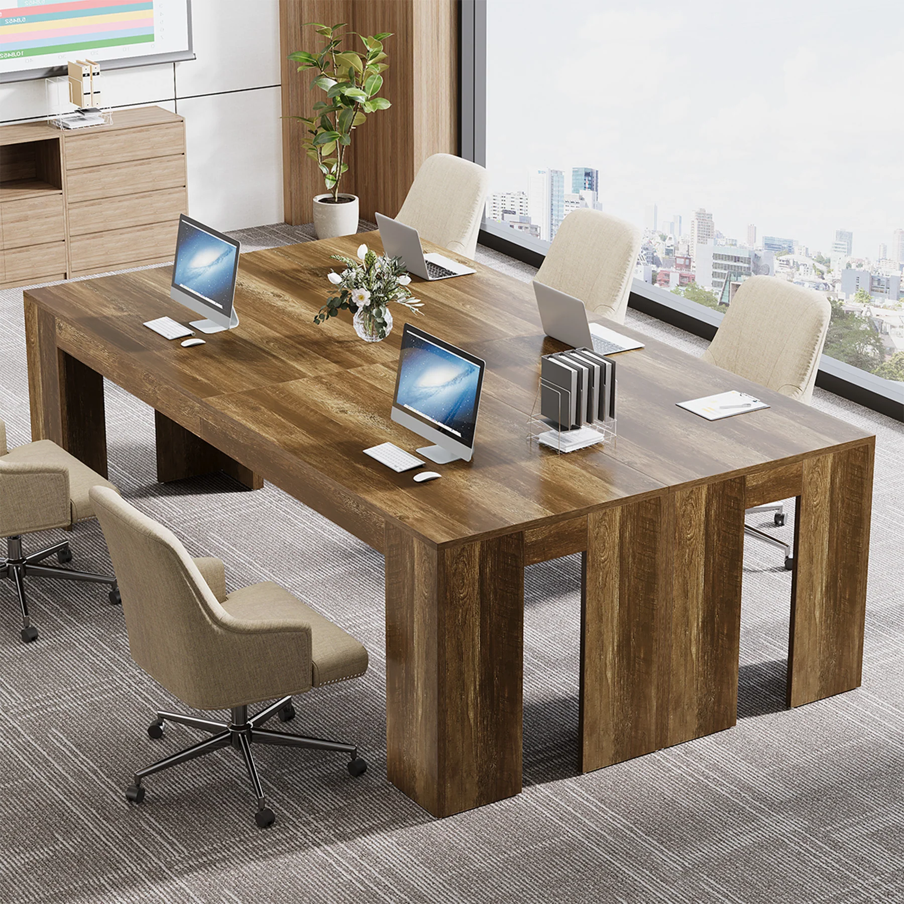 86.6" Two Person Computer Desk, Long Executive Desk with Large Workspace for Home Office - Image 8