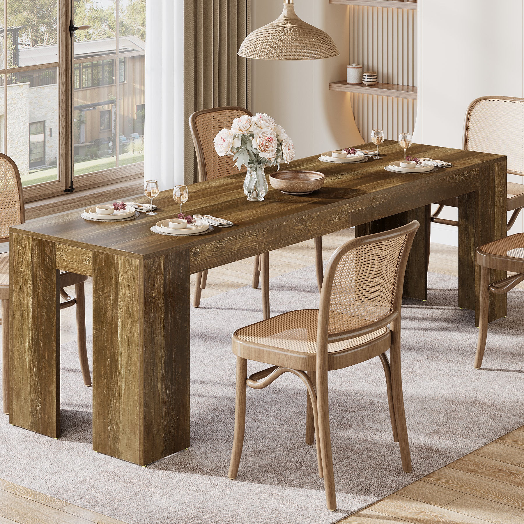 86.6" Long Dining Table, Rectangular Kitchen Table with Sturdy Legs for 6-8 People - Image 5