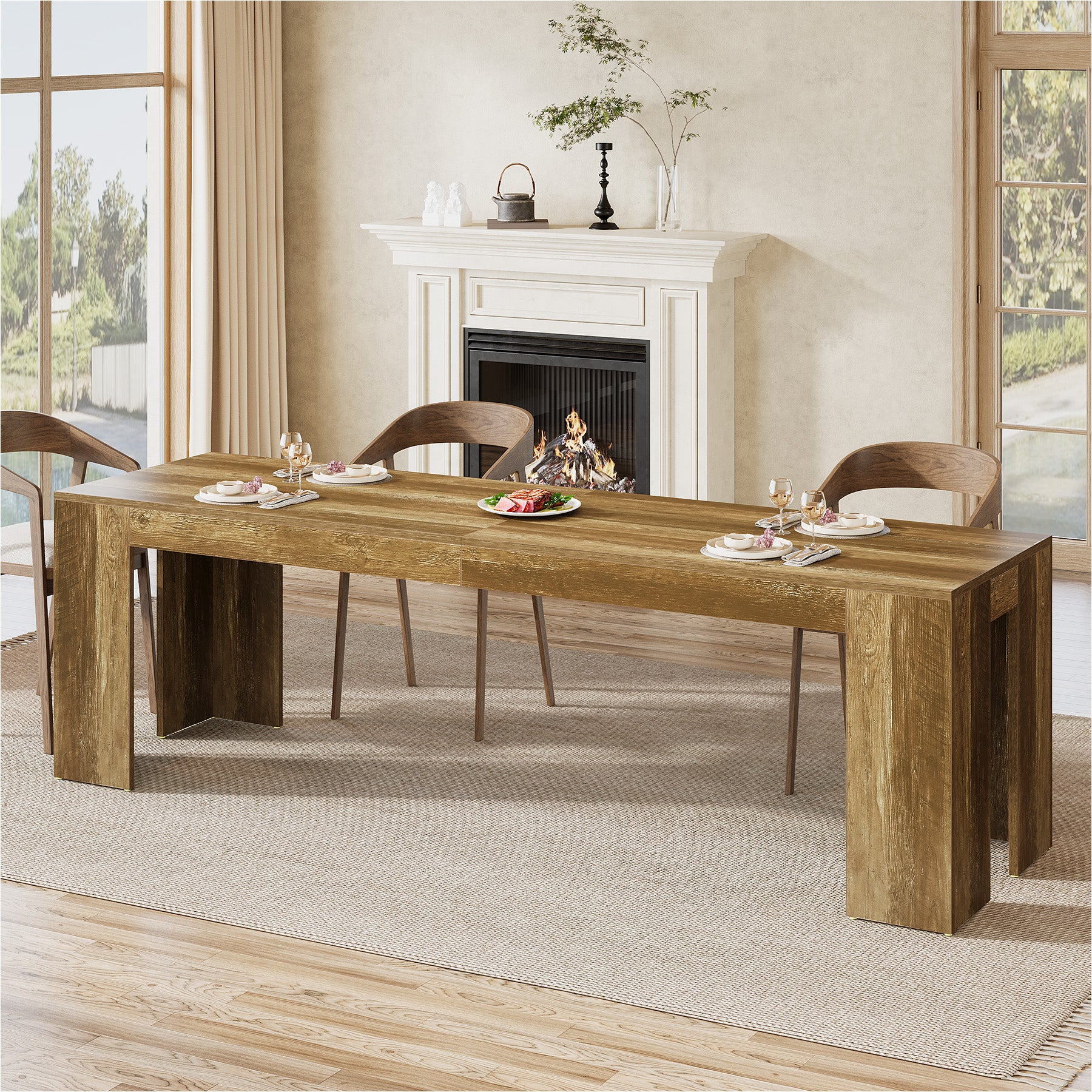 86.6" Long Dining Table, Rectangular Kitchen Table with Sturdy Legs for 6-8 People - Image 8