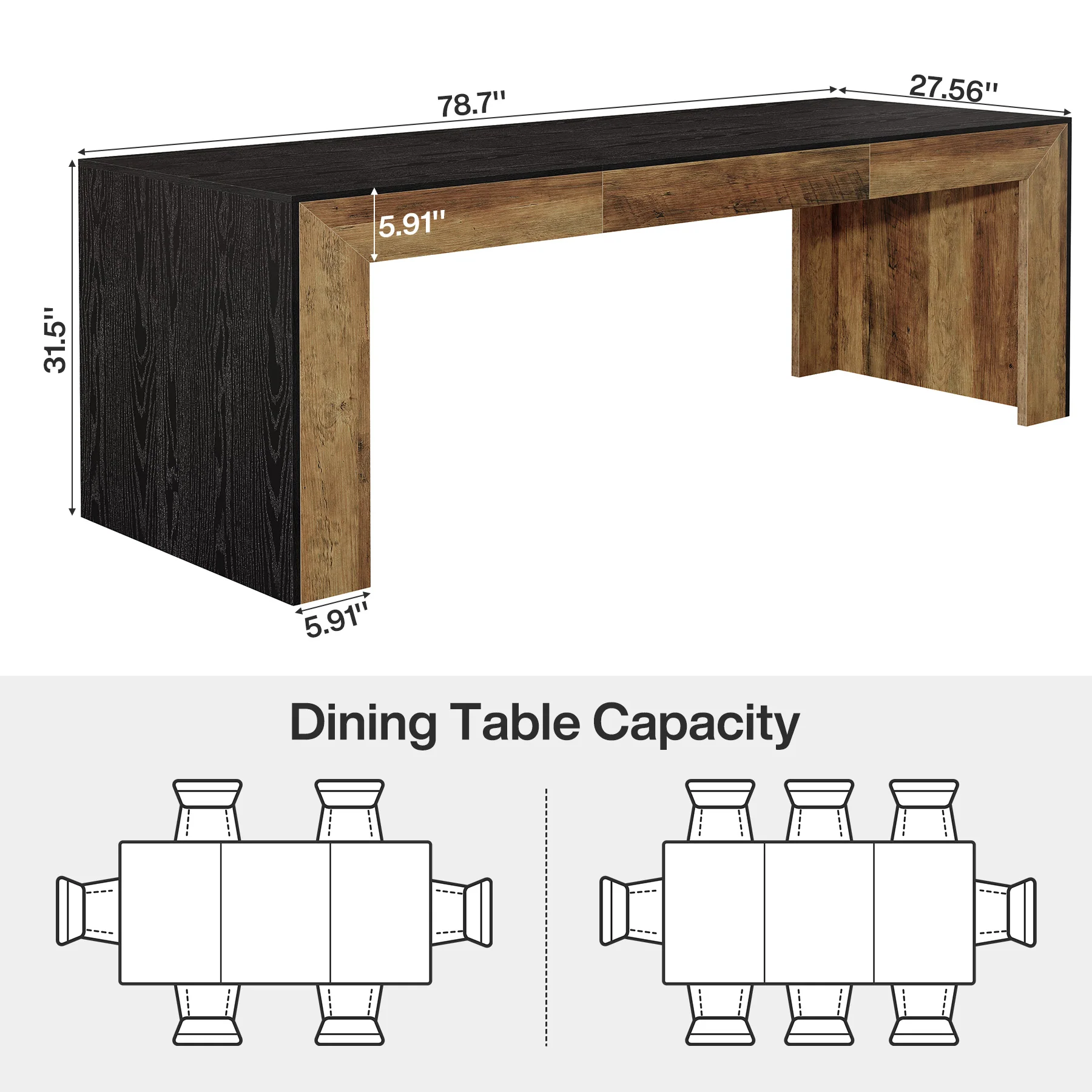 78.7" Long Dining Table, Rectangular Kitchen Table for 6-8 People - Image 2