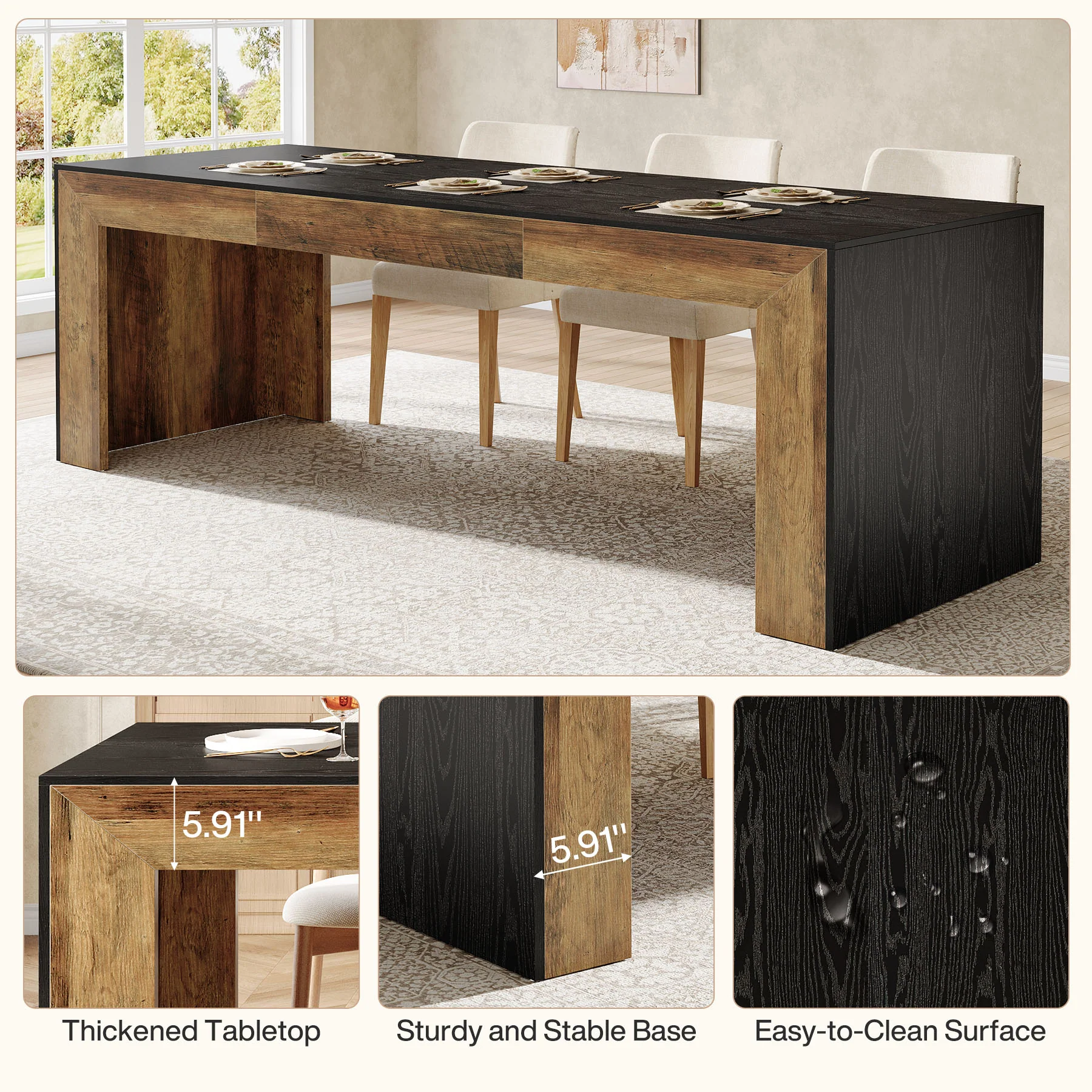 78.7" Long Dining Table, Rectangular Kitchen Table for 6-8 People - Image 7