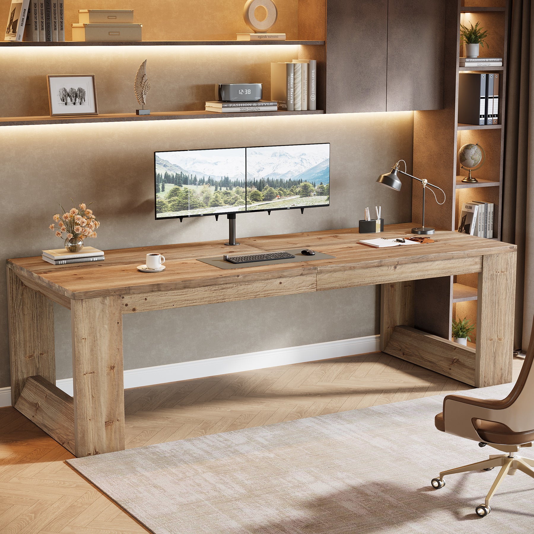 86.6" Two Person Desk, Farmhouse Solid Wood Computer Desk for Home Office - Image 4