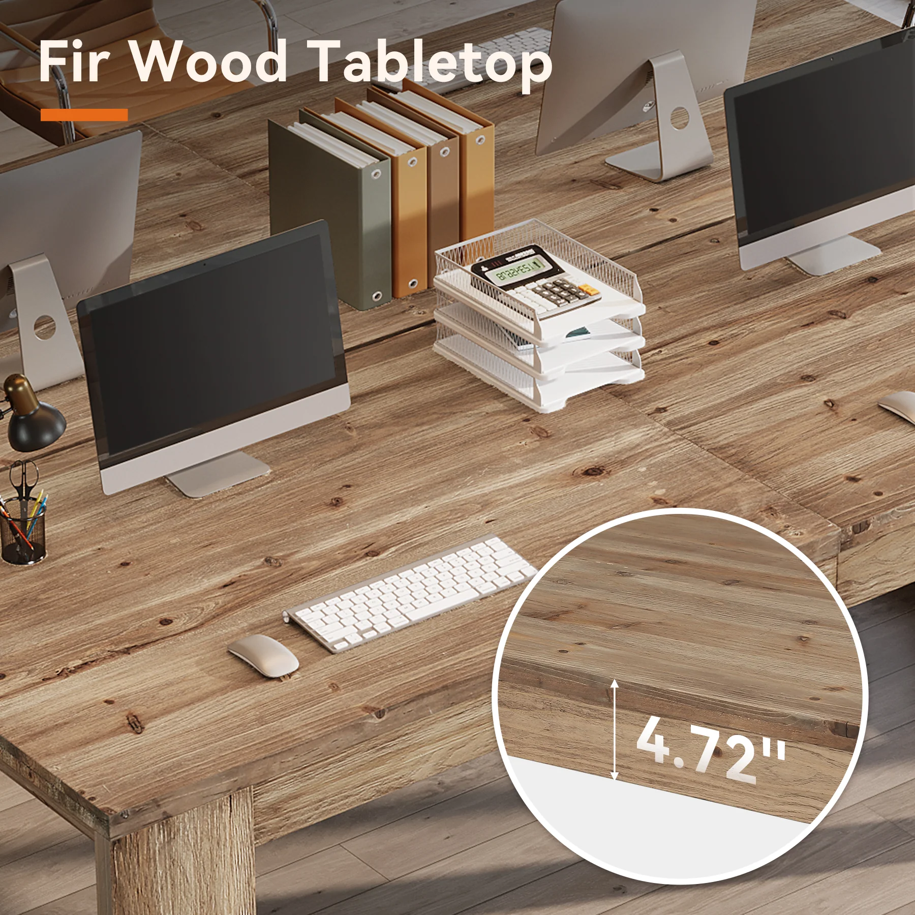 86.6" Two Person Desk, Farmhouse Solid Wood Computer Desk for Home Office - Image 5