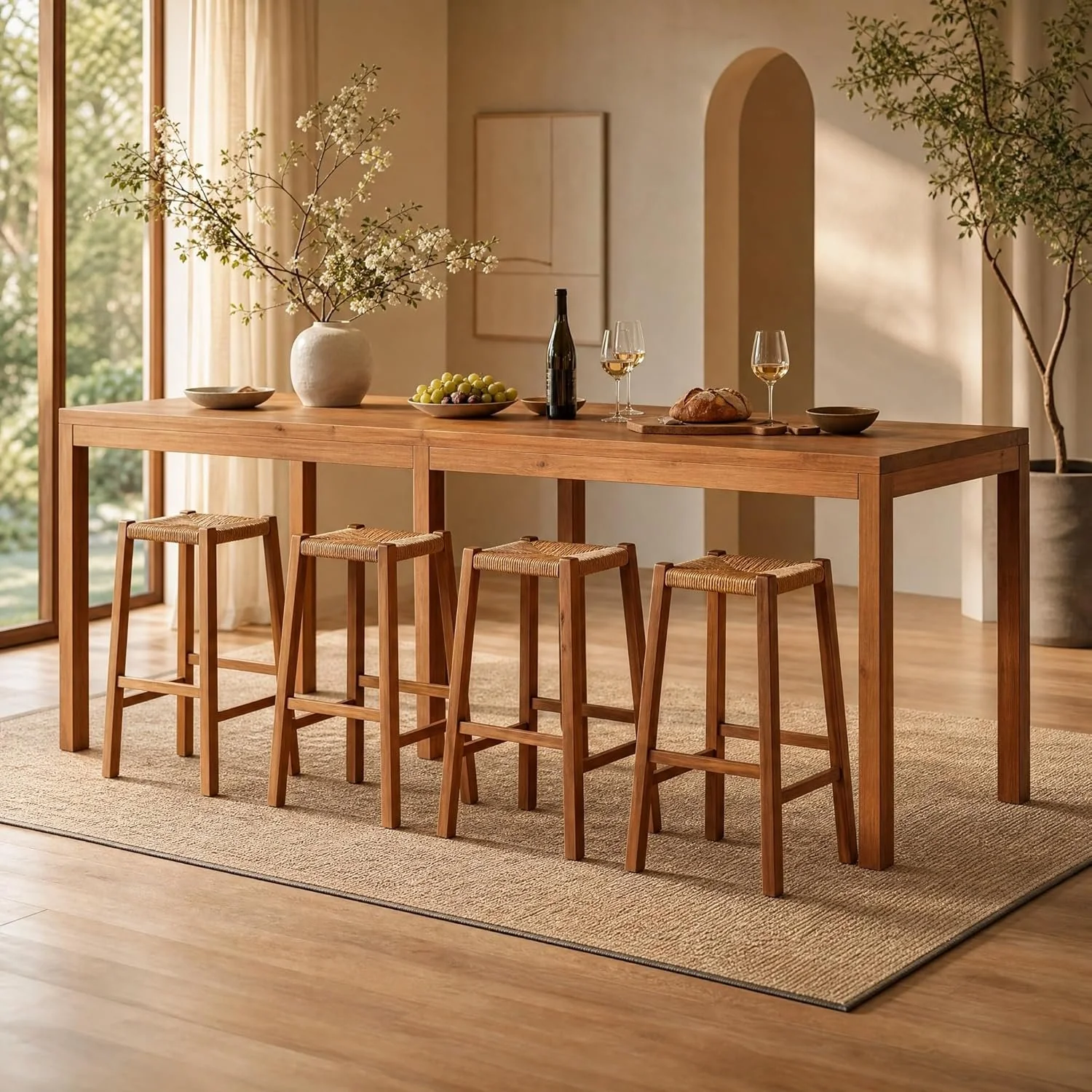 95" Solid Wood Bar Height Table, Rustic Counter Height Dining Table for Kitchen - Image 4