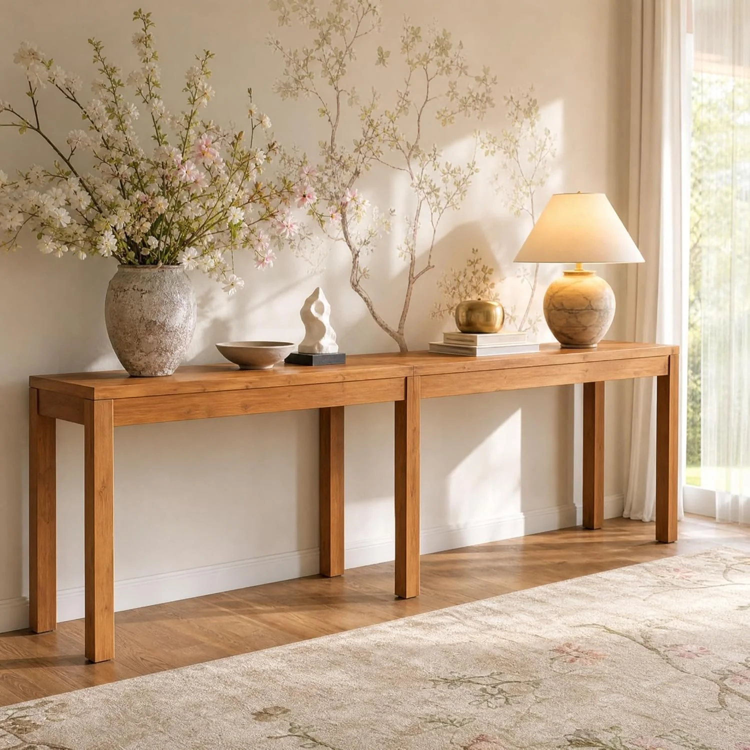 95" Solid Wood Console Table, Farmhouse Sofa Table Behind the Couch for Hallway - Image 3