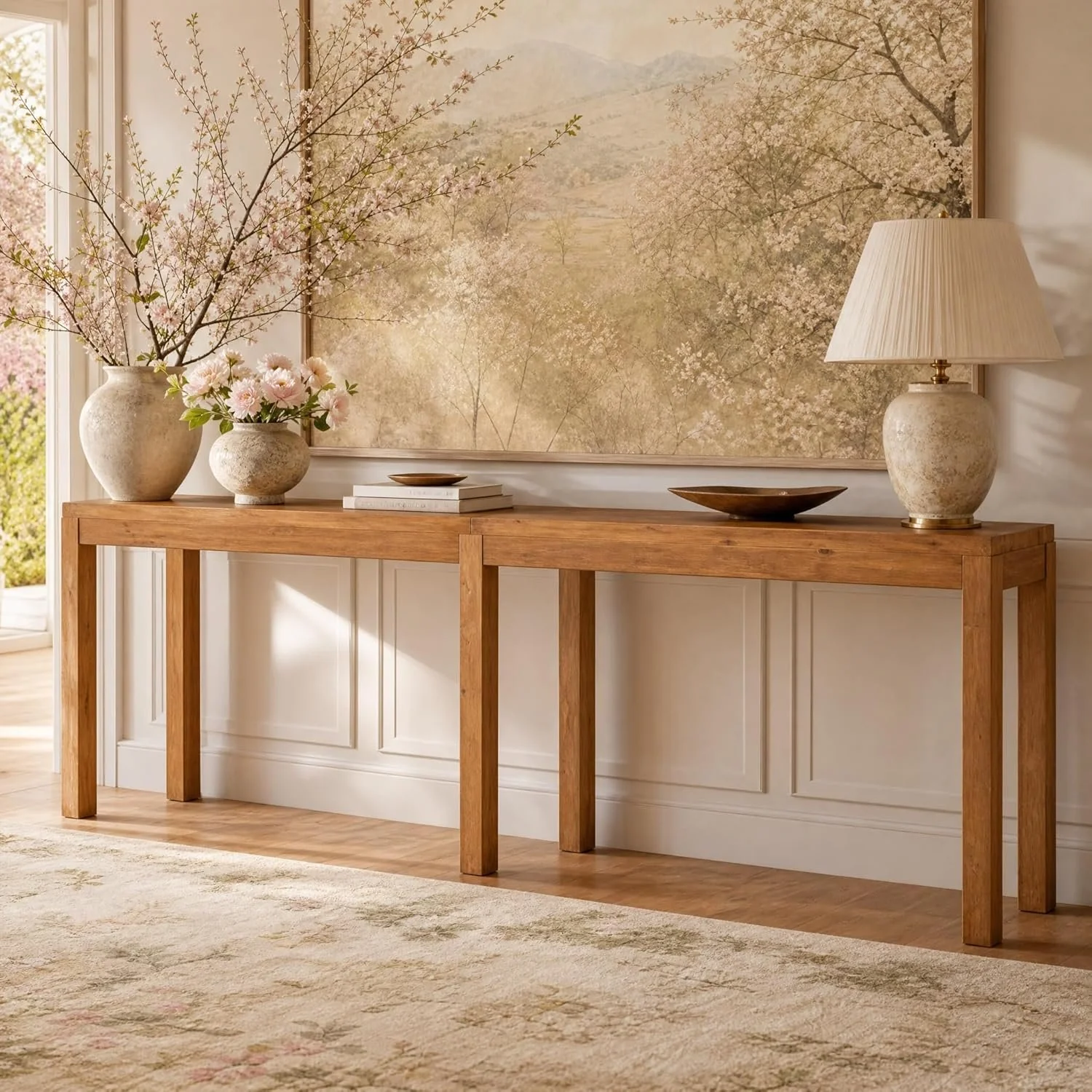 95" Solid Wood Console Table, Farmhouse Sofa Table Behind the Couch for Hallway - Image 4
