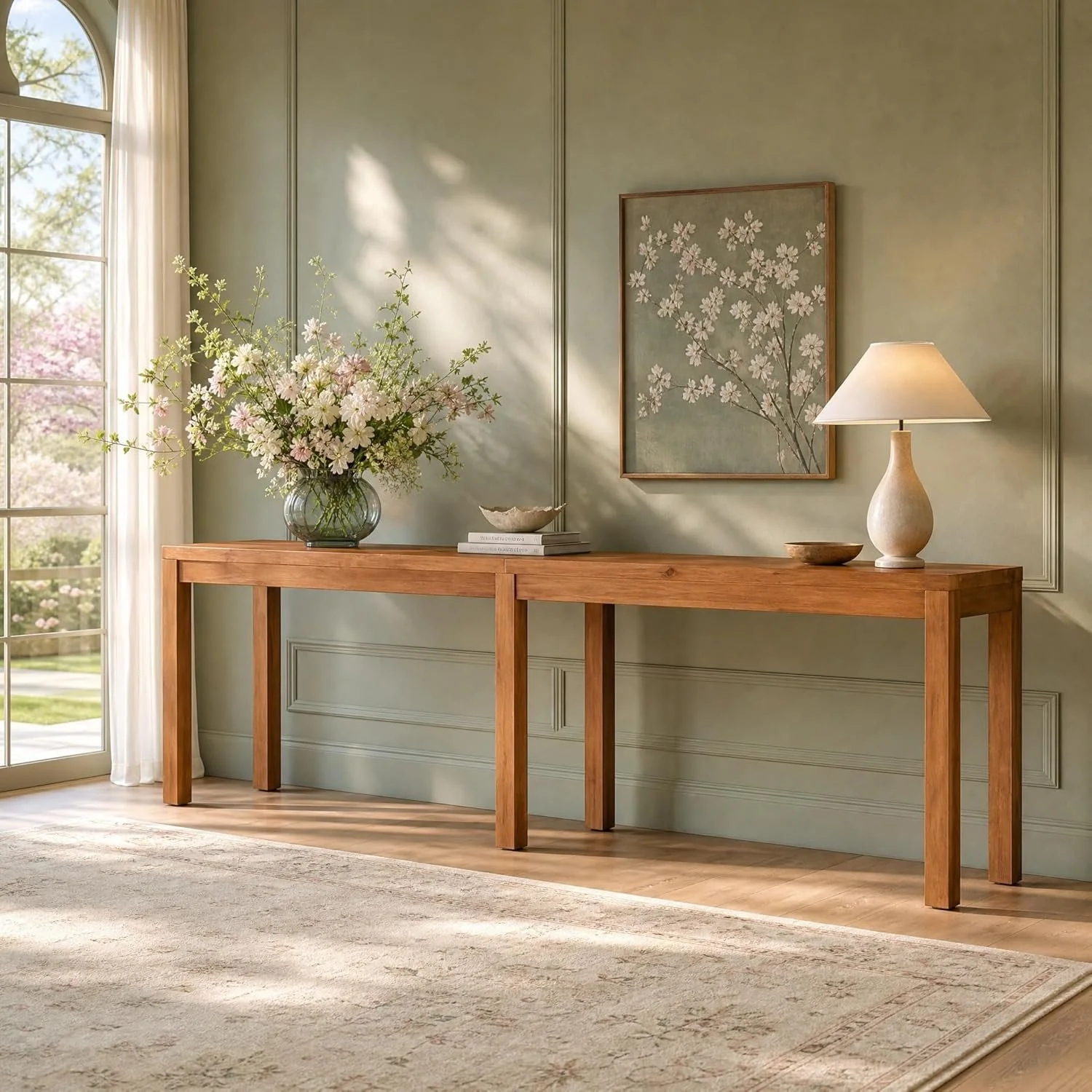 95" Solid Wood Console Table, Farmhouse Sofa Table Behind the Couch for Hallway - Image 6