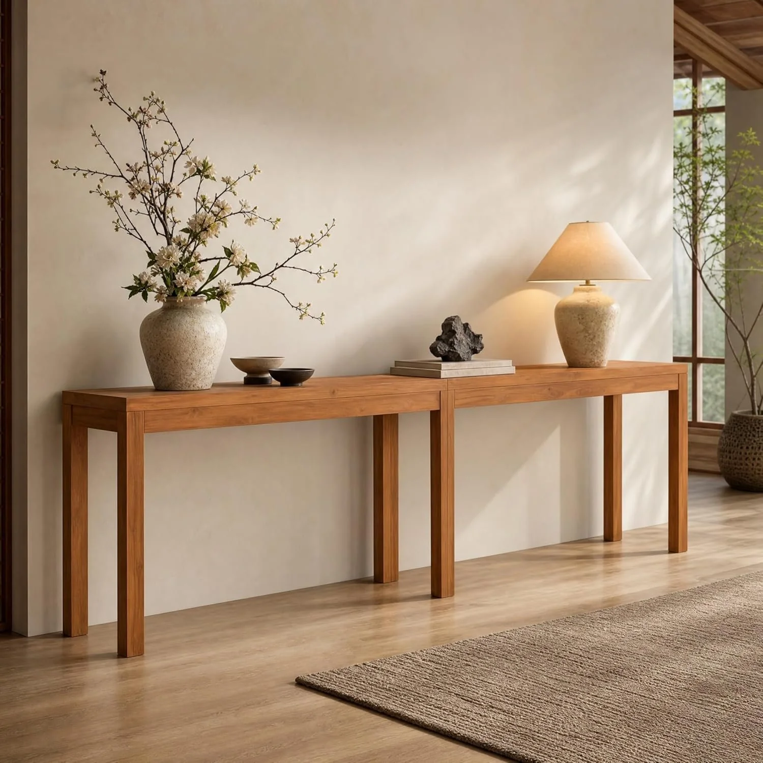 95" Solid Wood Console Table, Farmhouse Sofa Table Behind the Couch for Hallway - Image 7