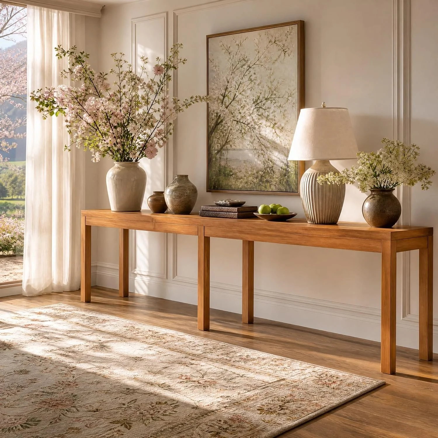 95" Solid Wood Console Table, Farmhouse Sofa Table Behind the Couch for Hallway - Image 8
