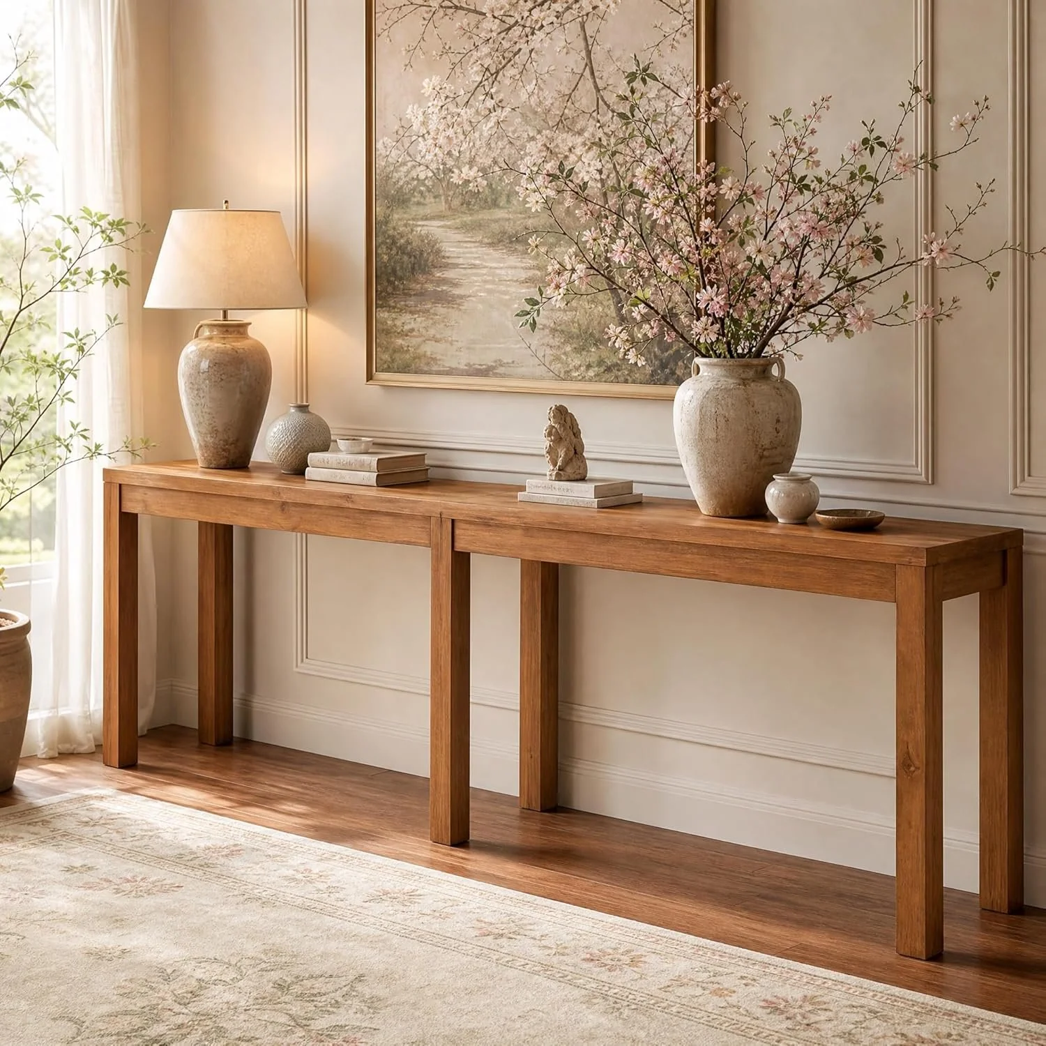 95" Solid Wood Console Table, Farmhouse Sofa Table Behind the Couch for Hallway - Image 9