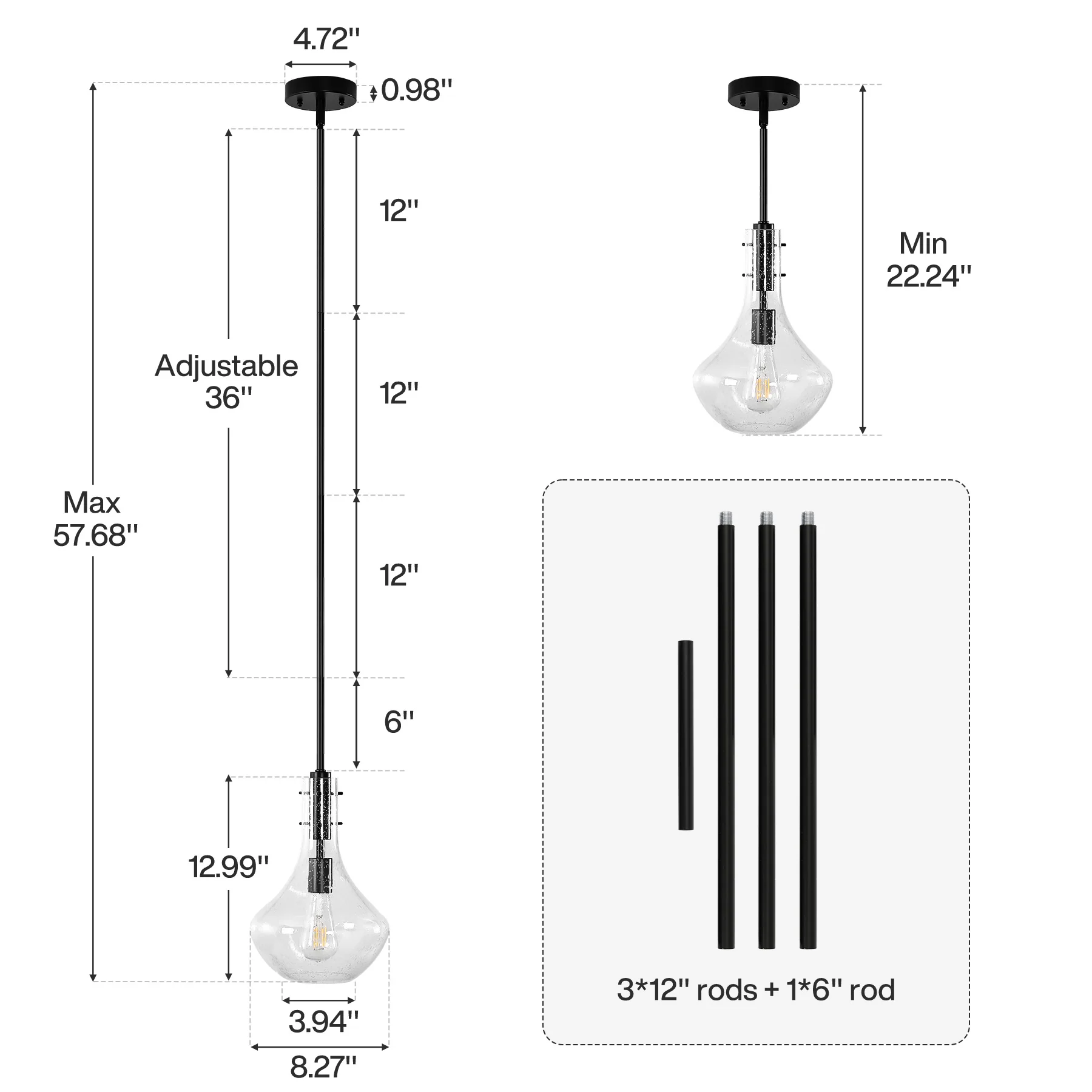 Modern Mini Pendant Light, Adjustable Height Bubble Glass Hanging Light Fixture - Image 2