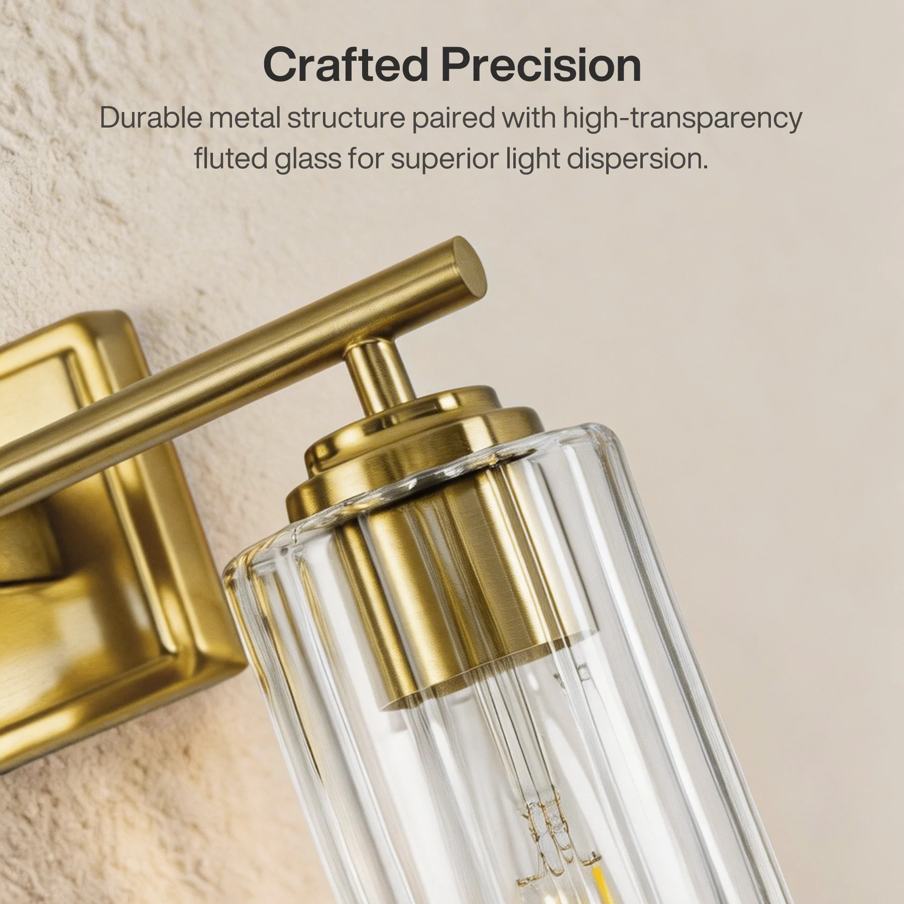 3-Light Bathroom Lighting, Adjustable Vanity Wall Sconce with Ribbed Glass Shades - Image 7
