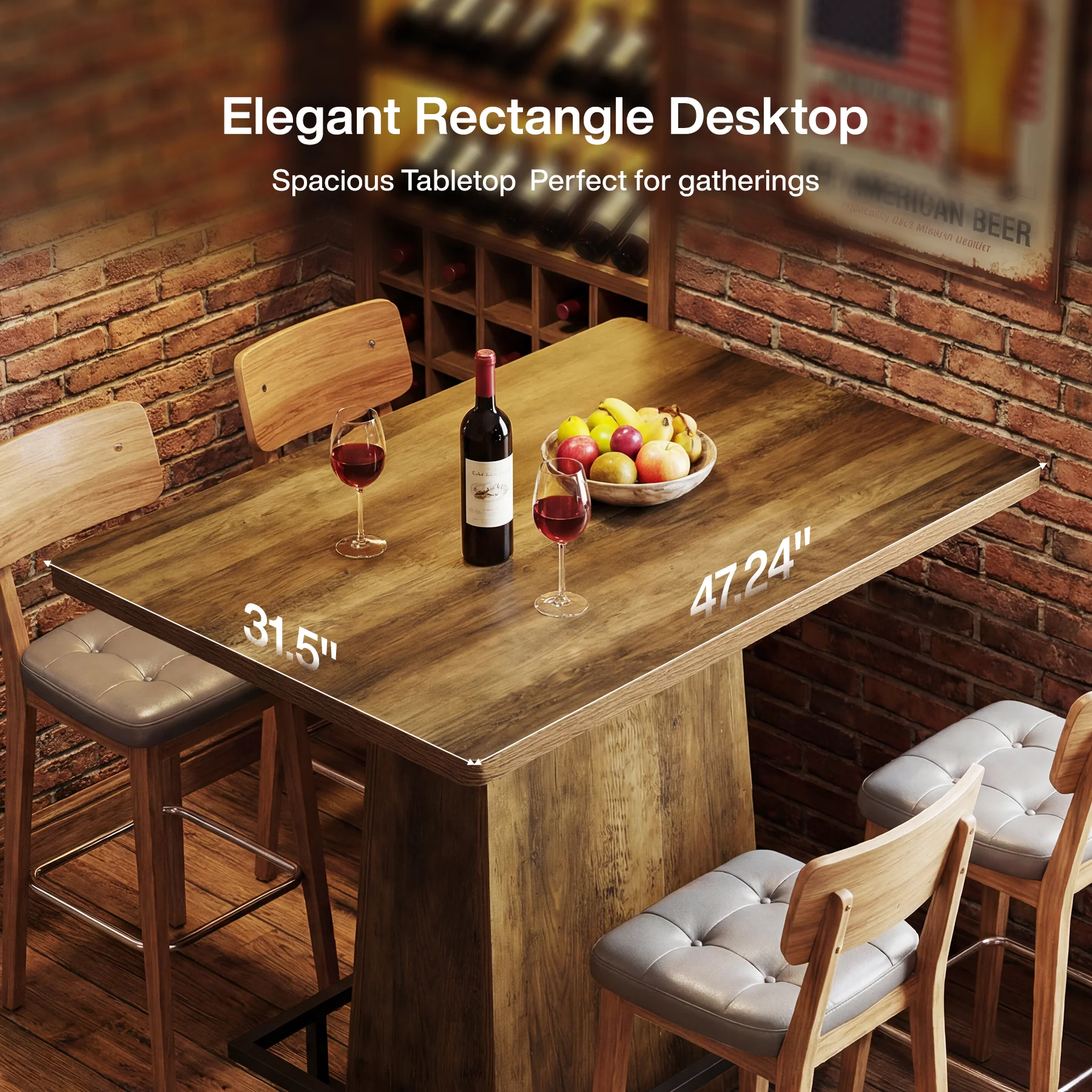 Tribesigns 47" Bar Table, Rustic Industrial Pub Table with Footrest for Kitchen Bar Restaurant - Image 11