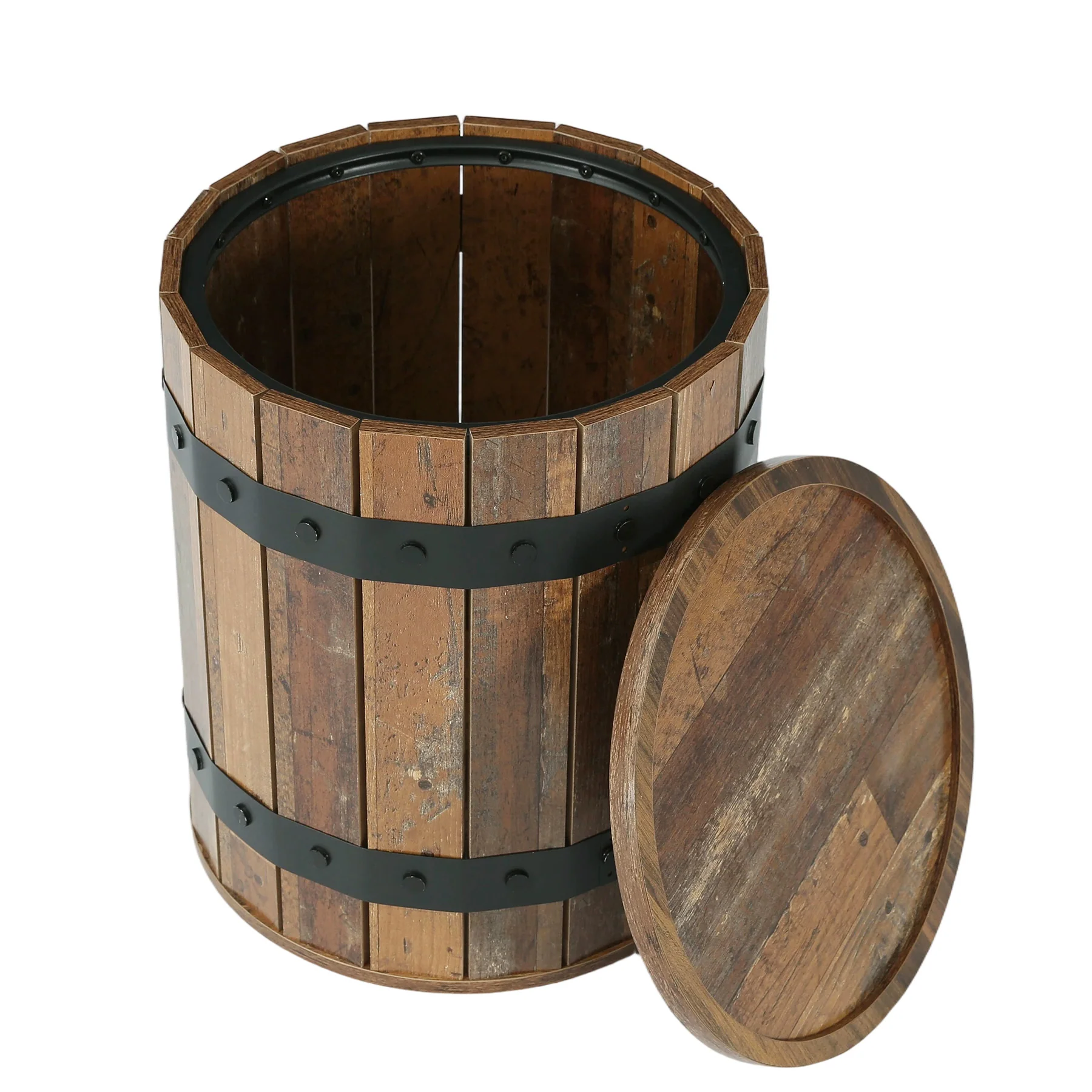 19.68" Barrel Side Table with Hidden Storage, Round Wood End Table with Lid for Living Room and Bedroom - Image 12