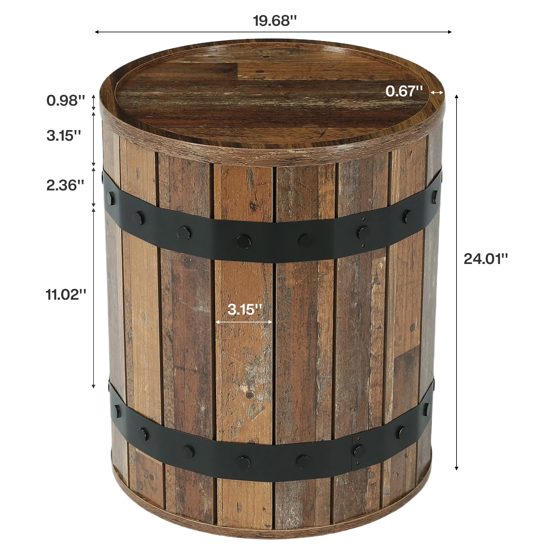 19.68" Barrel Side Table with Hidden Storage, Round Wood End Table with Lid for Living Room and Bedroom - Image 2