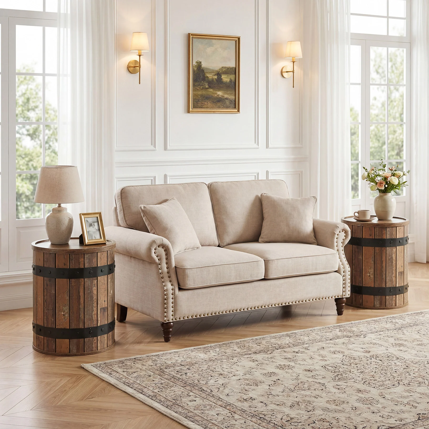 19.68" Barrel Side Table with Hidden Storage, Round Wood End Table with Lid for Living Room and Bedroom - Image 7