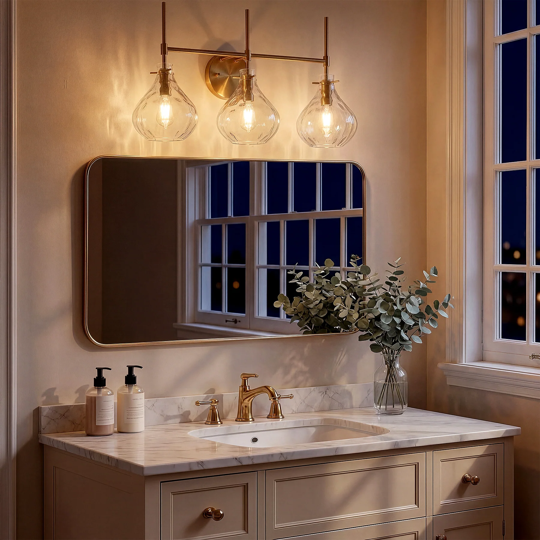 3-Light Vanity Light, Bathroom Light Fixtures with Water Ripple Glass Shades - Image 5