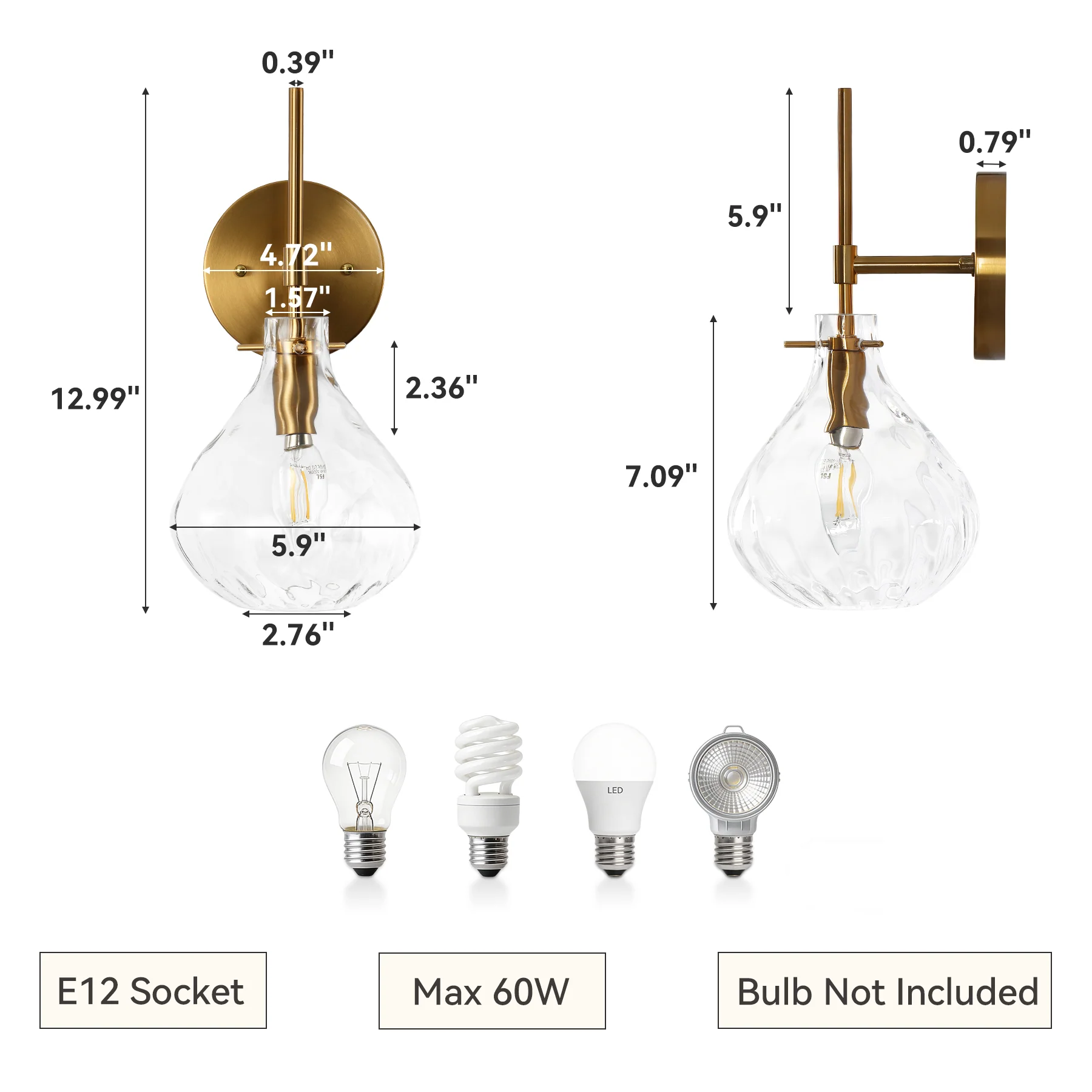Wall Sconce Set of 2, Bathroom Vanity Wall Lamp with Clear Glass Shade - Image 2