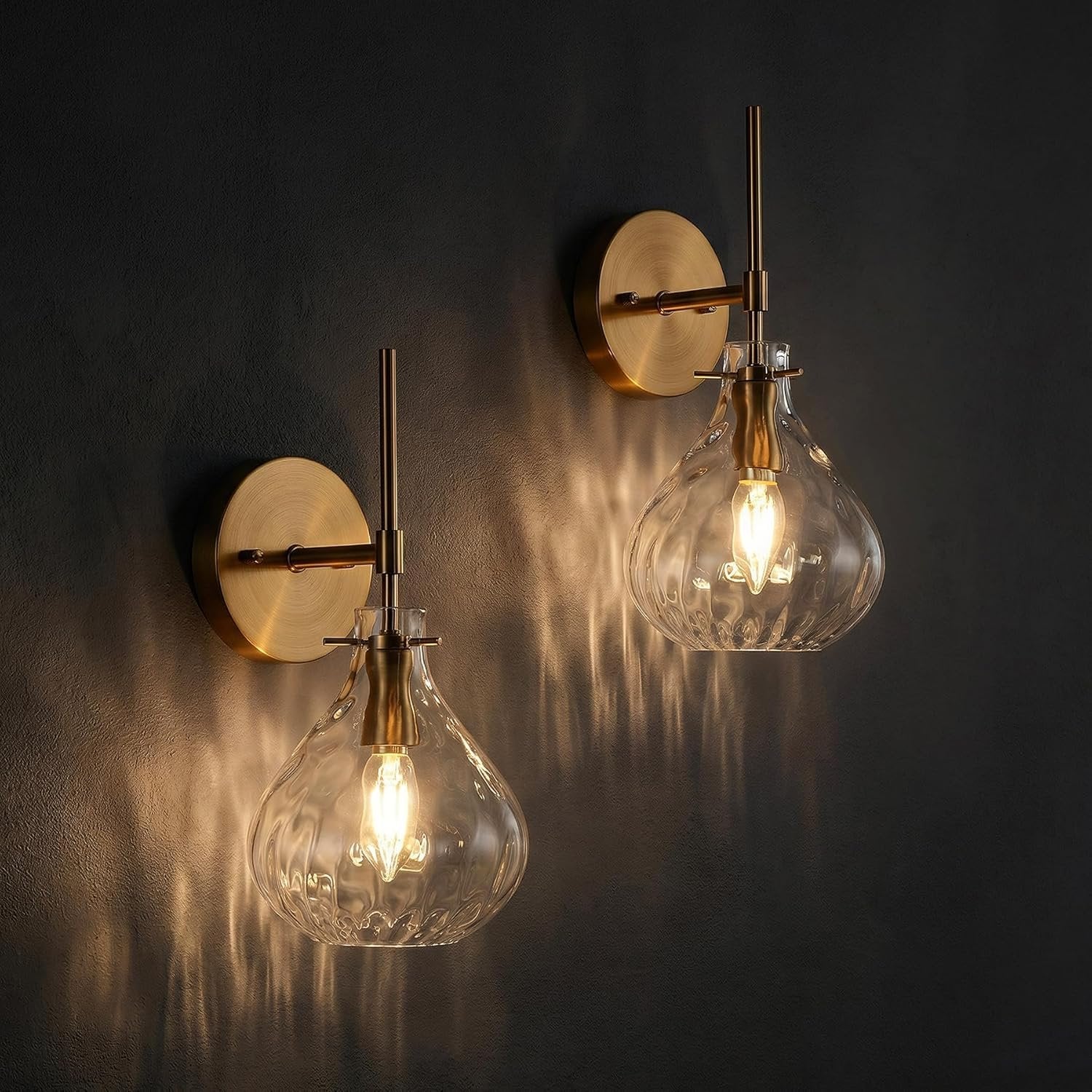 Wall Sconce Set of 2, Bathroom Vanity Wall Lamp with Clear Glass Shade - Image 3