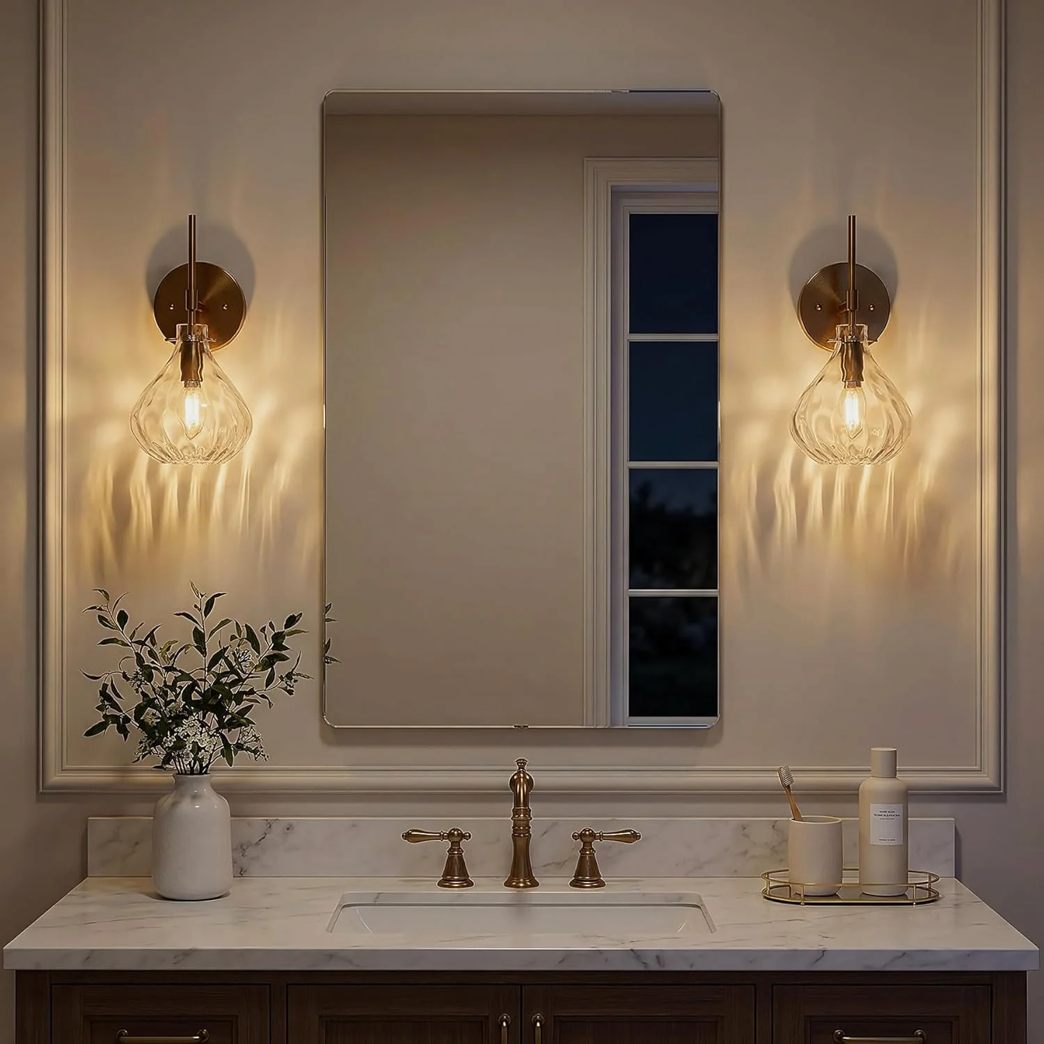 Wall Sconce Set of 2, Bathroom Vanity Wall Lamp with Clear Glass Shade - Image 4